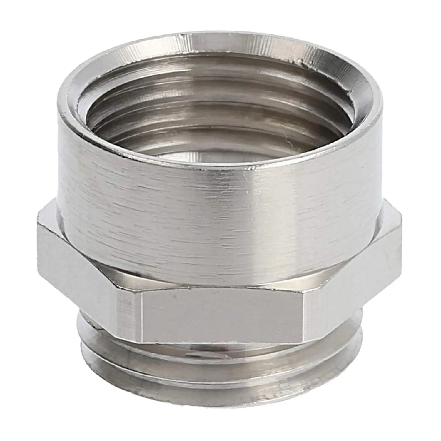 Produktfoto 1 von Zwischenstutzen M/M M16x1,5 MSZ-M16 kurz Sechskant Messing (CuZn) vernickelt Anschlussgewinde 5,0mm