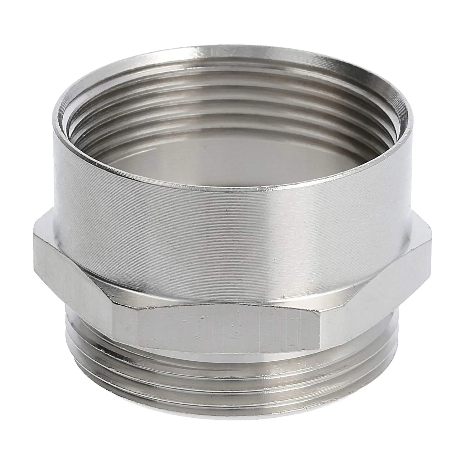 Produktfoto 1 von Zwischenstutzen M/M M32x1,5 MSZ-M32 kurz Sechskant Messing (CuZn) vernickelt Anschlussgewinde 8,0mm