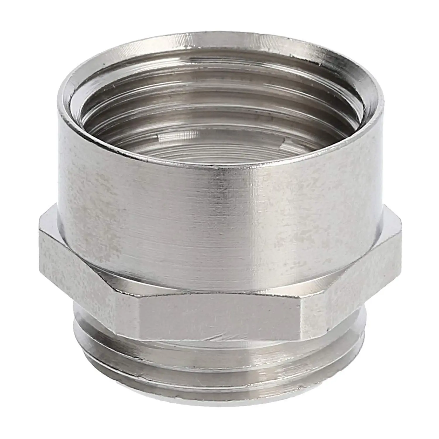 Produktfoto 1 von Zwischenstutzen M/M M20x1,5 MSZ-M20 kurz Sechskant Messing (CuZn) vernickelt Anschlussgewinde 6,0mm
