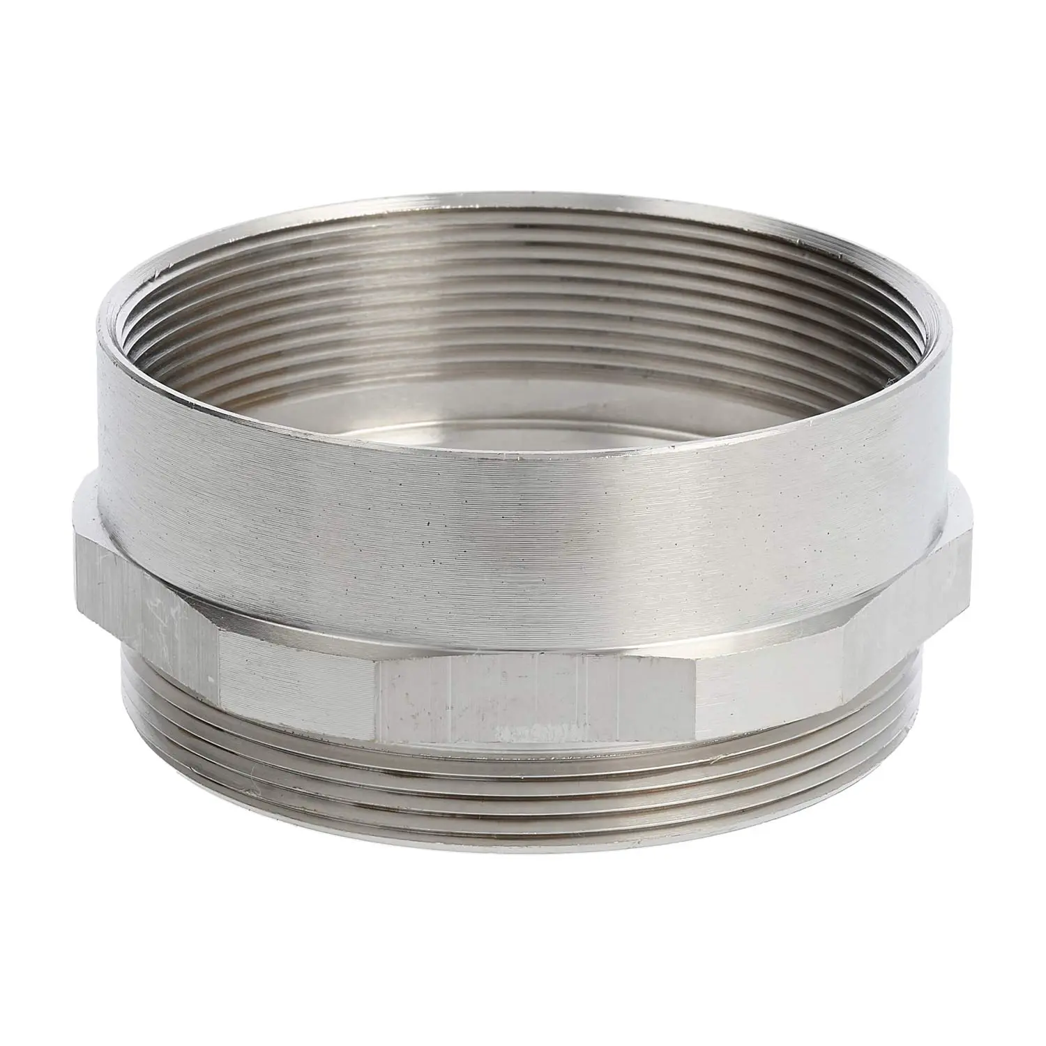 Produktfoto 1 von Zwischenstutzen M/M M63x1,5 MSZ-M63 kurz Sechskant Messing (CuZn) vernickelt Anschlussgewinde 10,0mm