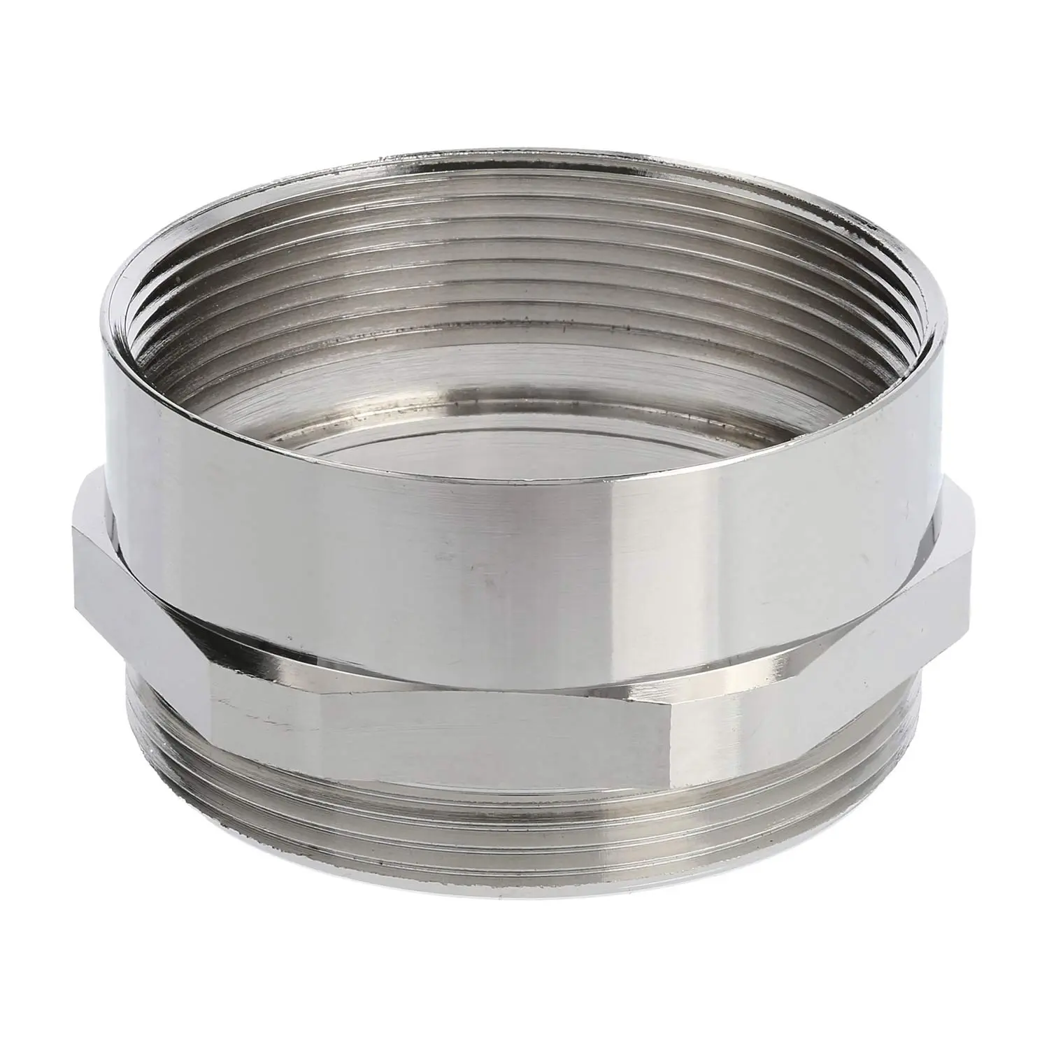 Produktfoto 1 von Zwischenstutzen M/M M50x1,5 MSZ-M50 kurz Sechskant Messing (CuZn) vernickelt Anschlussgewinde 9,0mm