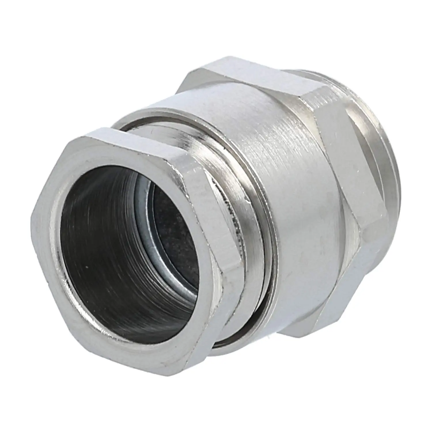 Produktfoto 1 von 10062871 WISKA DIN-Verschraubung mit Einschnittdichtung M16x1,5 MS-DIN-M16 Sechskant-Zwischenstutzen Messing (CuZn) vernickelt Gewindelänge 5,0mm
