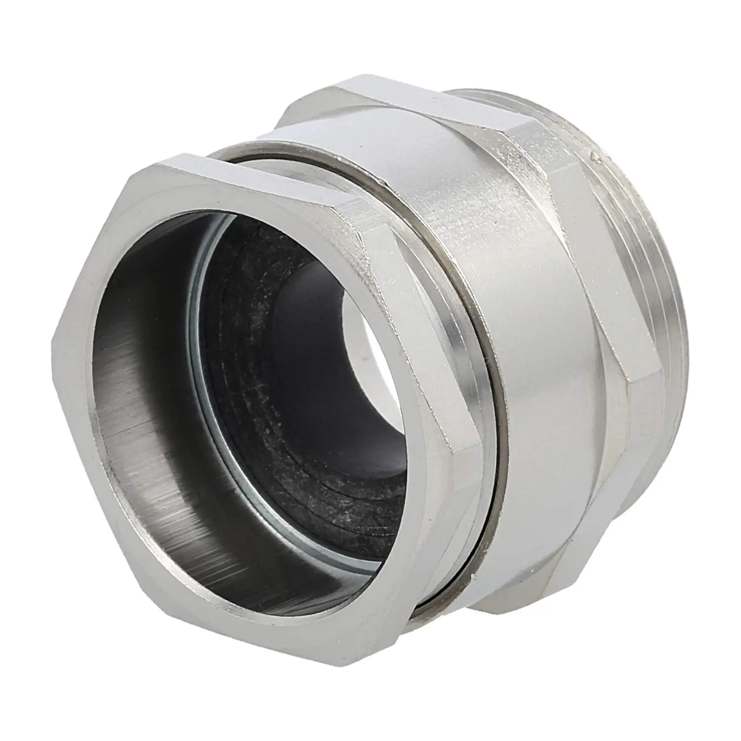 Produktfoto 1 von 10062087 WISKA DIN-Verschraubung mit Einschnittdichtung PG29x1,588 MS-DIN-PG29 Sechskant-Zwischenstutzen Messing (CuZn) vernickelt Gewindelänge 8,0mm