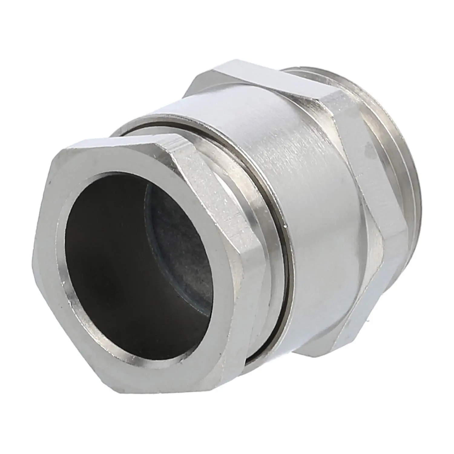 Produktfoto 1 von 10062872 WISKA DIN-Verschraubung mit Einschnittdichtung M20x1,5 MS-DIN-M20 Sechskant-Zwischenstutzen Messing (CuZn) vernickelt Gewindelänge 6,0mm