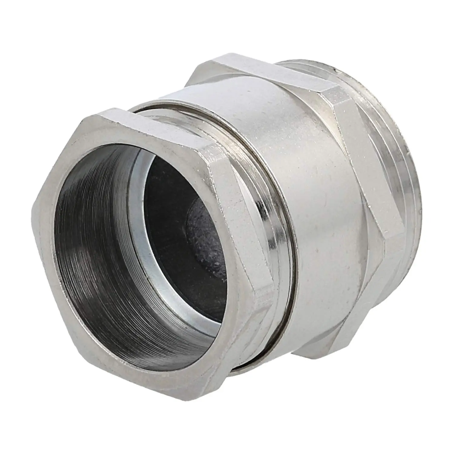 Produktfoto 1 von 10062086 WISKA DIN-Verschraubung mit Einschnittdichtung PG21x1,588 MS-DIN-PG21 Sechskant-Zwischenstutzen Messing (CuZn) vernickelt Gewindelänge 7,0mm