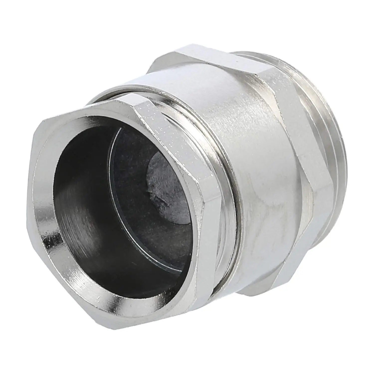 Produktfoto 1 von 10062873 WISKA DIN-Verschraubung mit Einschnittdichtung M25x1,5 MS-DIN-M25 Sechskant-Zwischenstutzen Messing (CuZn) vernickelt Gewindelänge 7,0mm