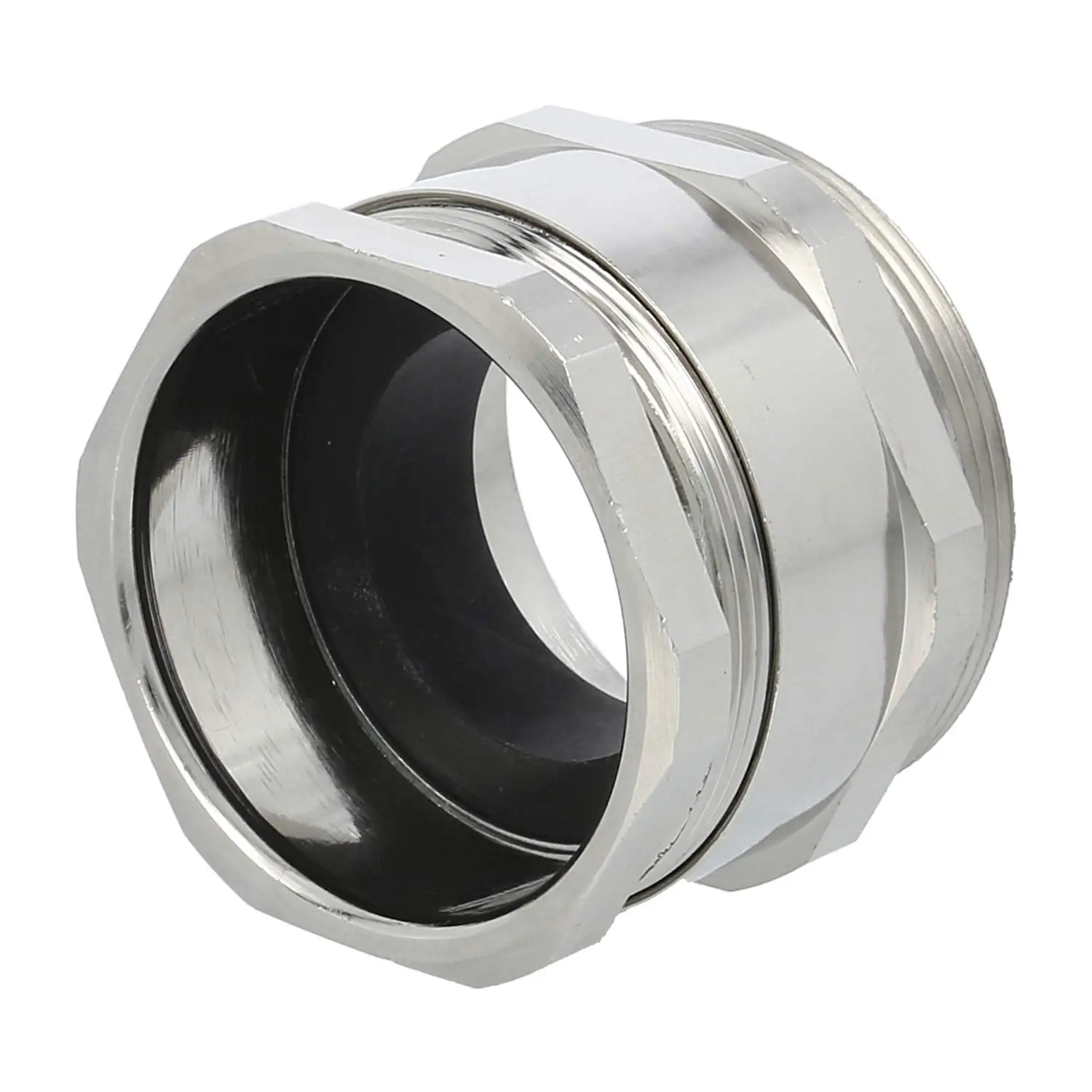 Produktfoto 1 von 10062876 WISKA DIN-Verschraubung mit Einschnittdichtung M50x1,5 MS-DIN-M50 Sechskant-Zwischenstutzen Messing (CuZn) vernickelt Gewindelänge 9,0mm