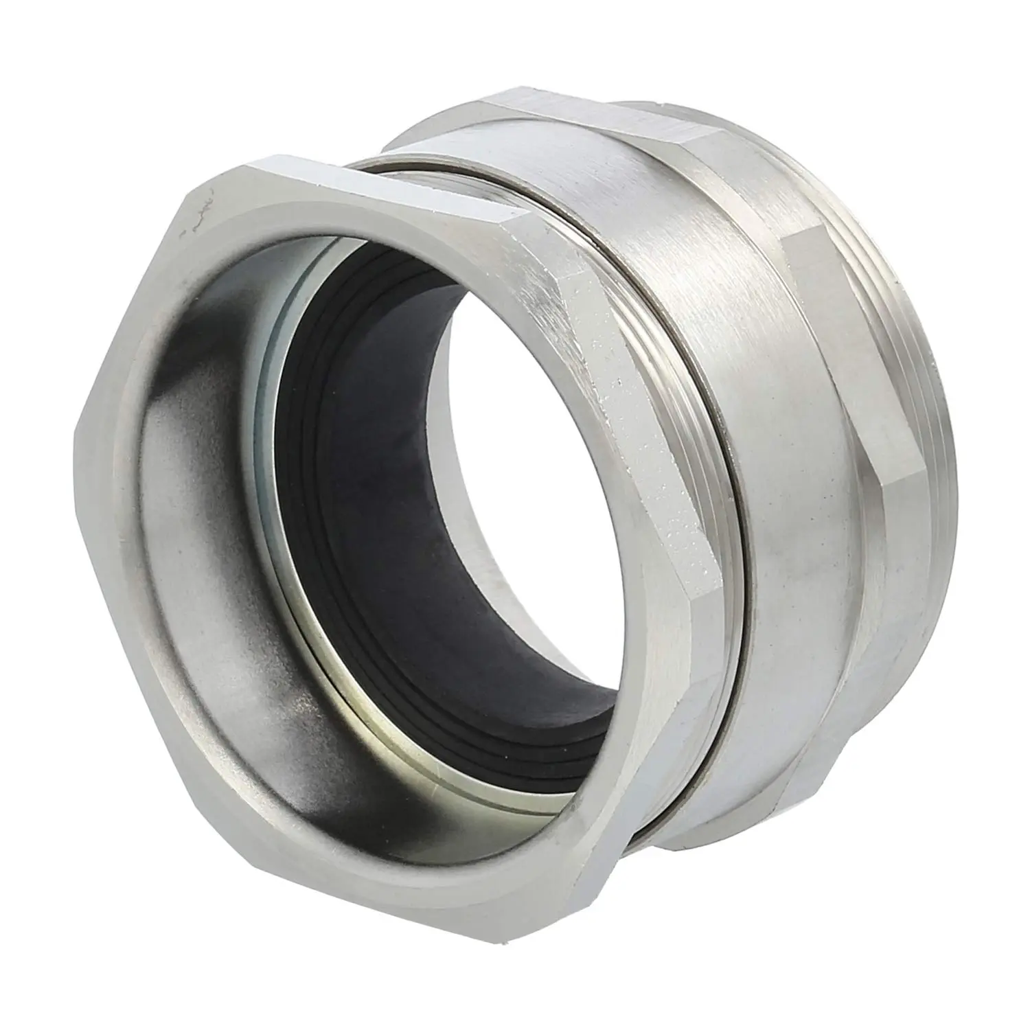 Produktfoto 1 von 10062877 WISKA DIN-Verschraubung mit Einschnittdichtung M63x1,5 MS-DIN-M63 Sechskant-Zwischenstutzen Messing (CuZn) vernickelt Gewindelänge 10,0mm