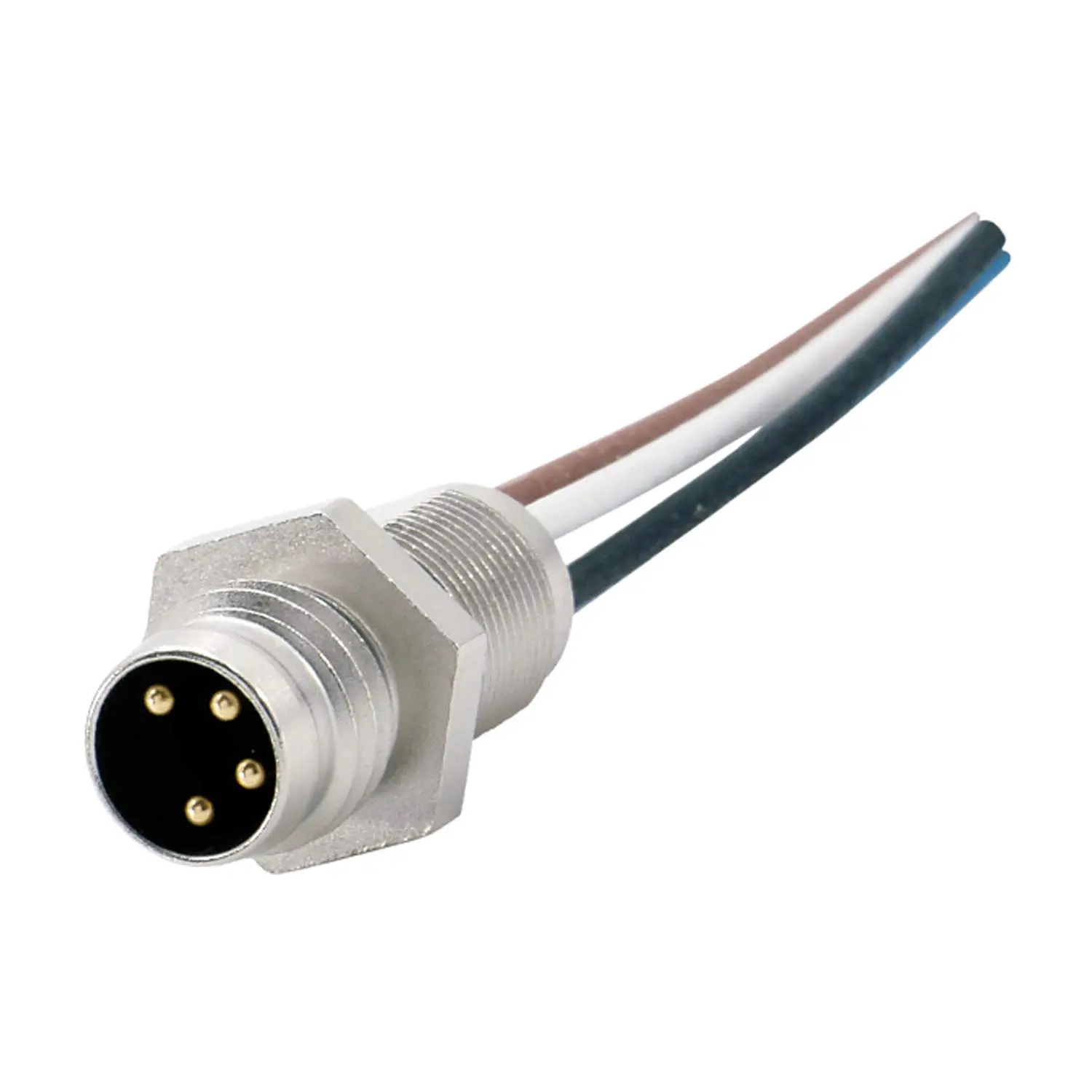 Produktfoto 1 von M8 Gerätesteckverbinder gerade Stift Polzahl 4-polig Vorderwand, Litzen 0,25mm² AWG24, Länge 200,0mm