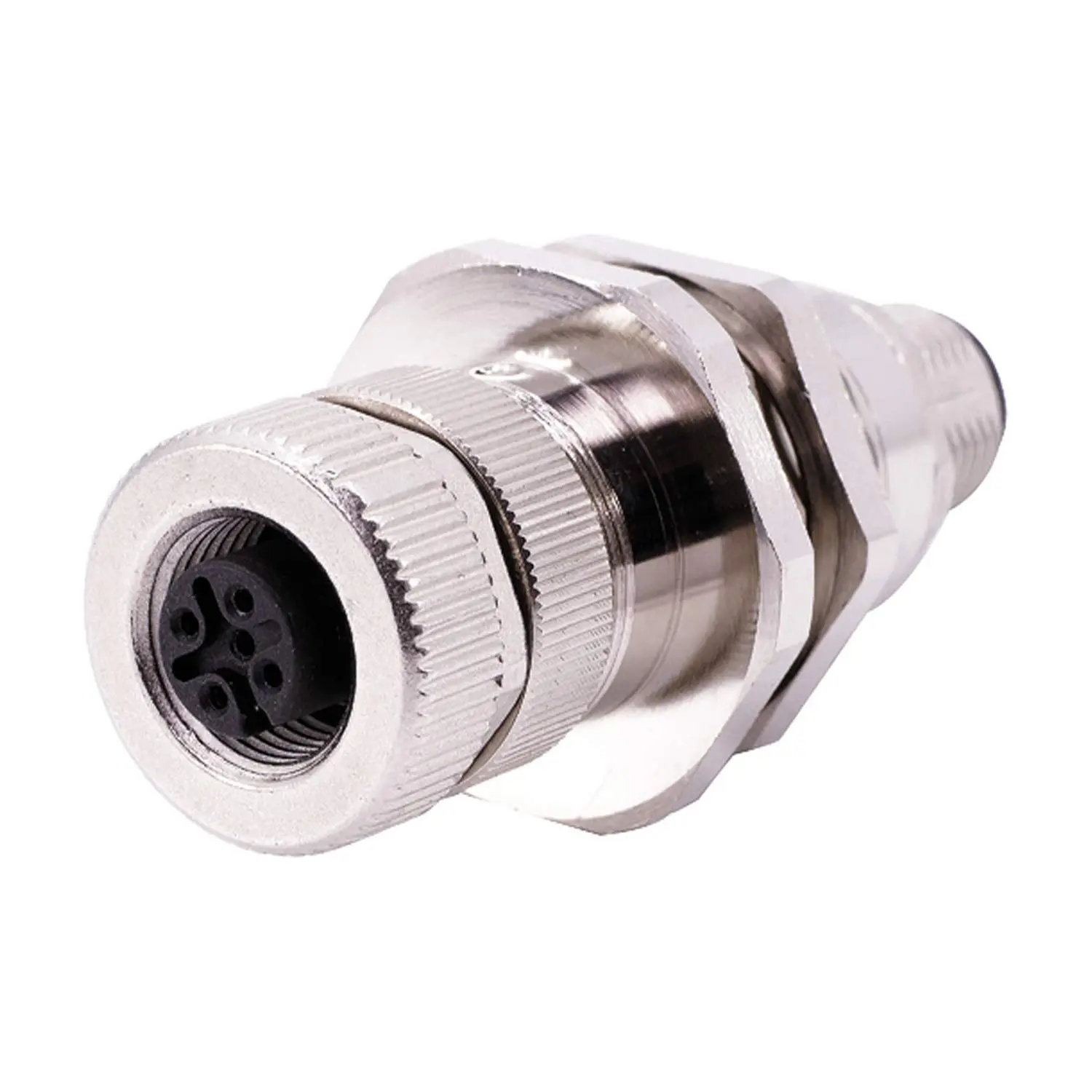 Produktfoto 1 von 1551671 Phoenix Contact M12/M12 Wanddurchführung 1xStift/1xBuchse gerade 5/5-pol. A-Kodierung, 60V, 4A Bauform Seite 1 1xM12 gerade Stift