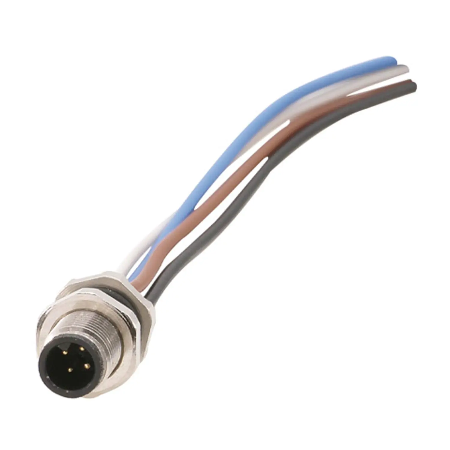 Produktfoto 1 von M5 Gerätesteckverbinder gerade Stift Polzahl 4-polig Hinterwand, Litzen 0,14mm² AWG26, Länge 200,0mm