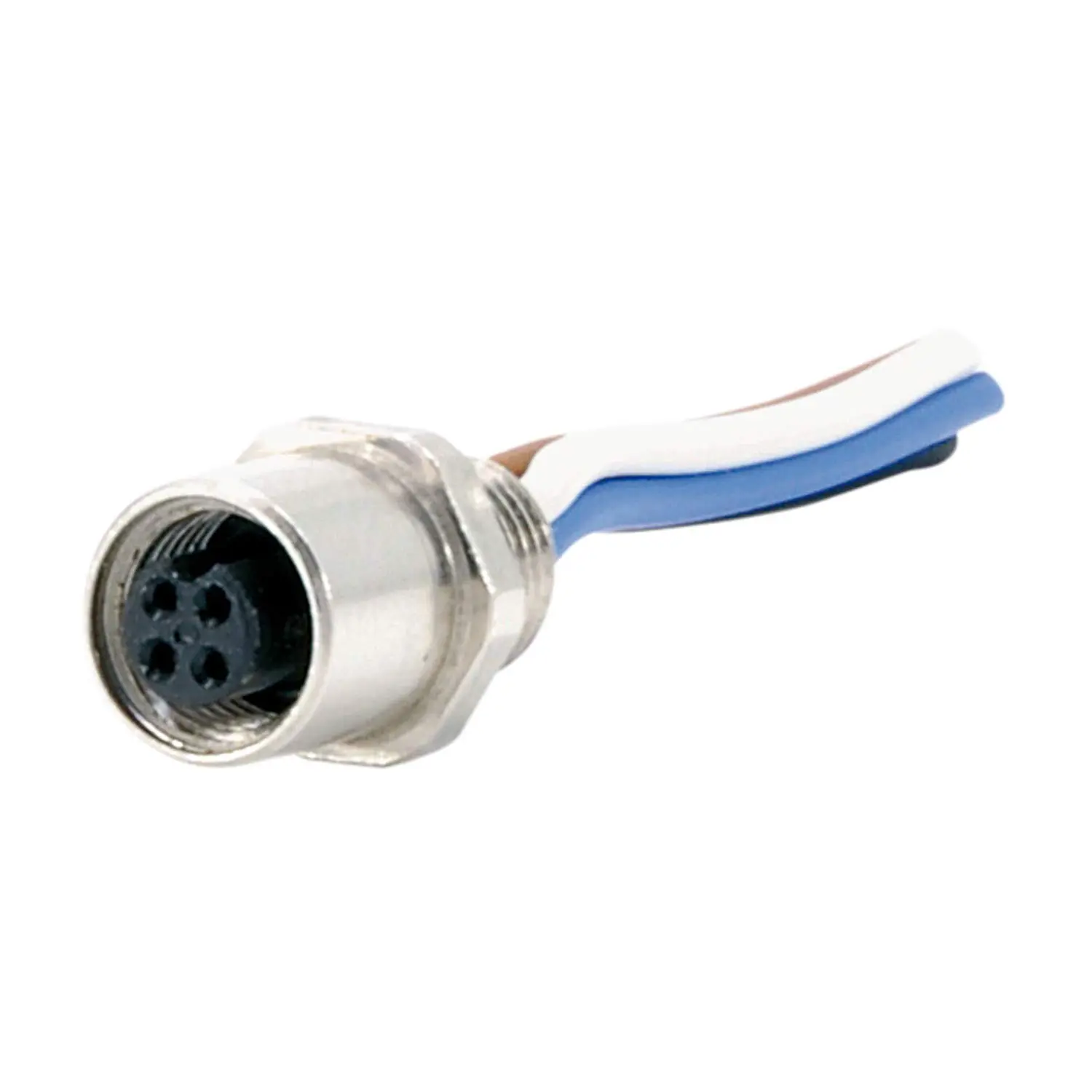 Produktfoto 1 von M5 Gerätesteckverbinder gerade Buchse Polzahl 4-polig Vorderwand, Litzen 0,25mm² AWG24, Länge 200,0mm