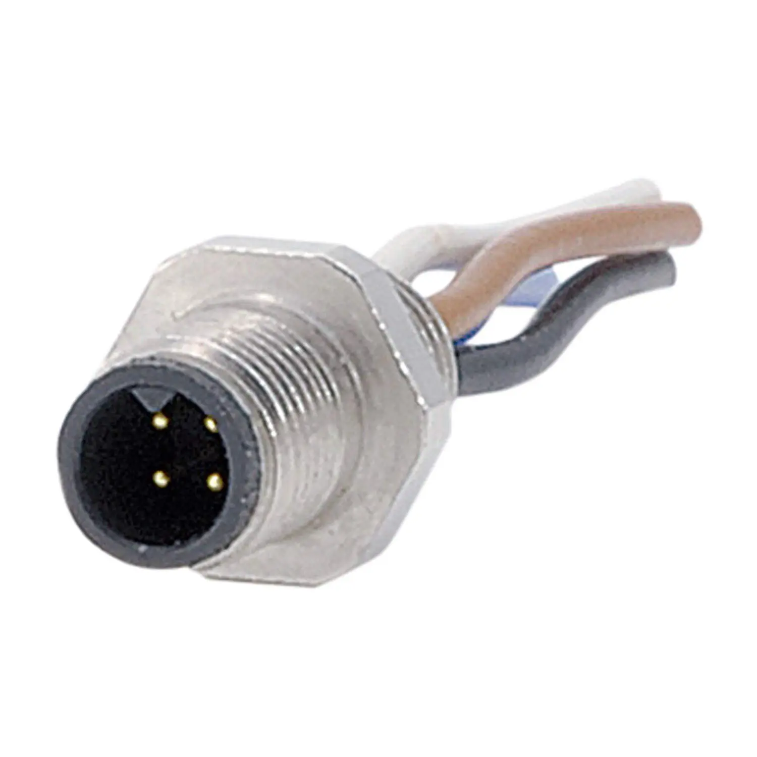 Produktfoto 1 von M5 Gerätesteckverbinder gerade Stift Polzahl 4-polig Vorderwand, Litzen 0,14mm² AWG26, Länge 200,0mm