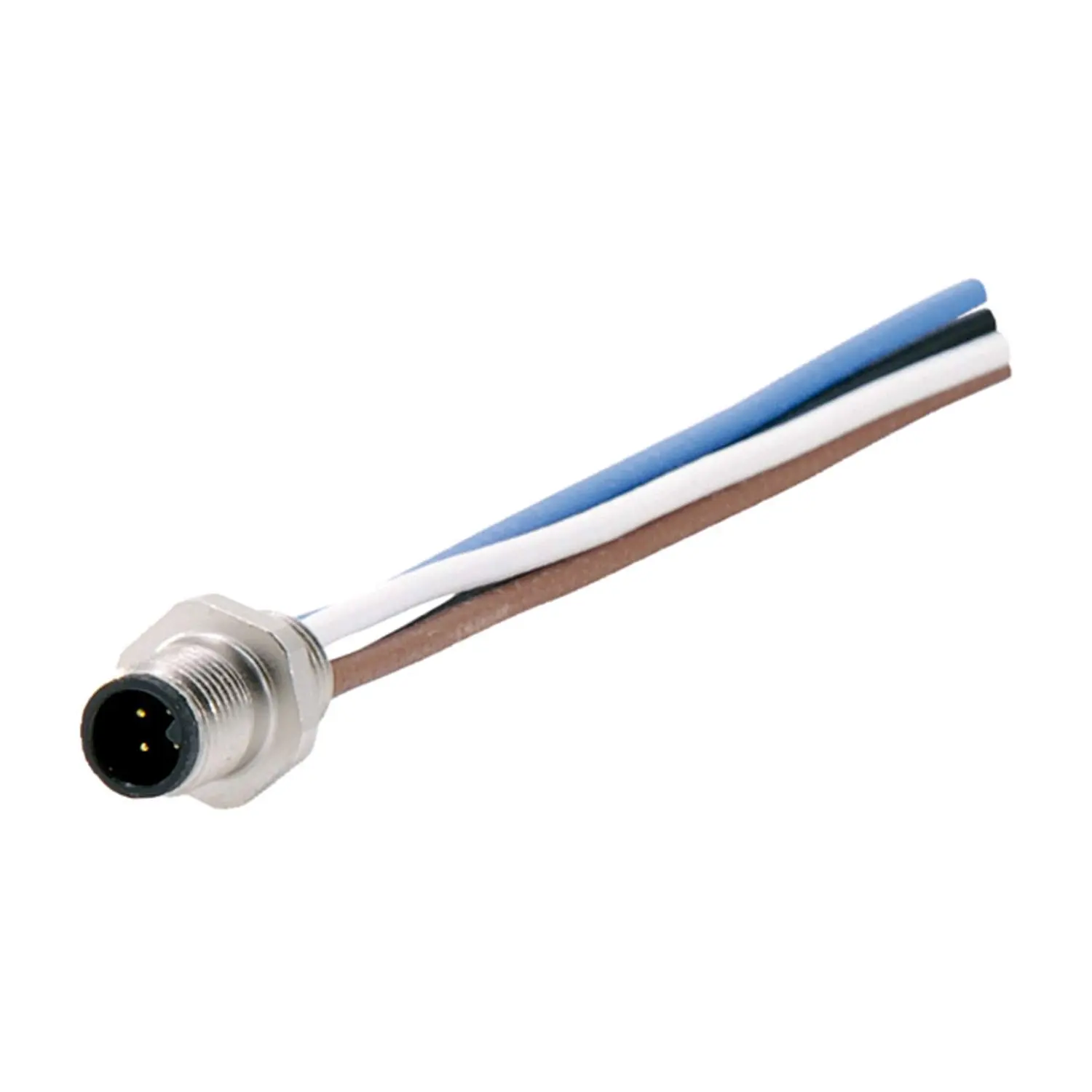 Produktfoto 1 von M5 Gerätesteckverbinder gerade Stift Polzahl 4-polig Vorderwand, Litzen 0,25mm² AWG24, Länge 200,0mm