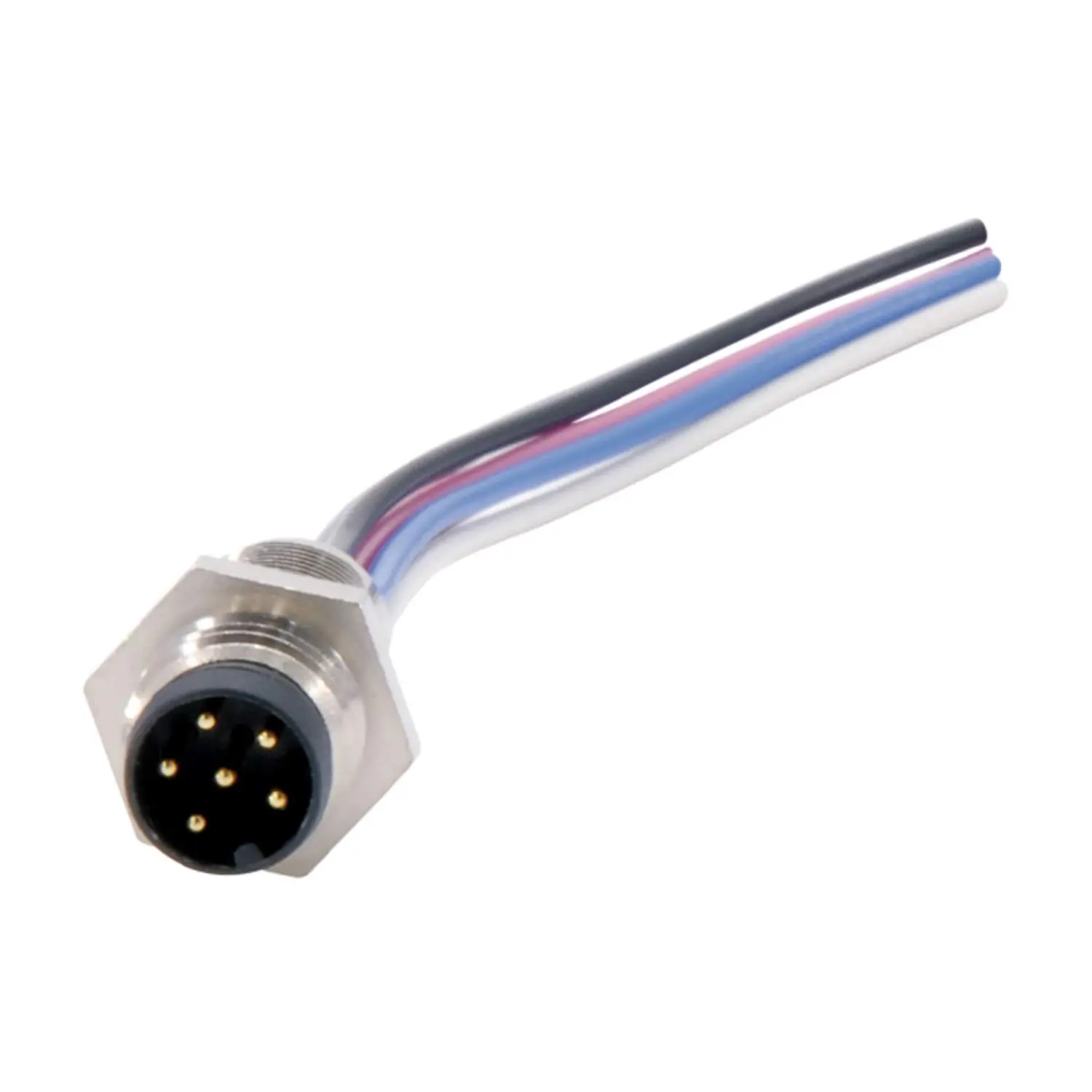 Produktfoto 1 von M8 Gerätesteckverbinder gerade Stift Polzahl 6-polig Vorderwand, Litzen 0,25mm² AWG24, Länge 200,0mm