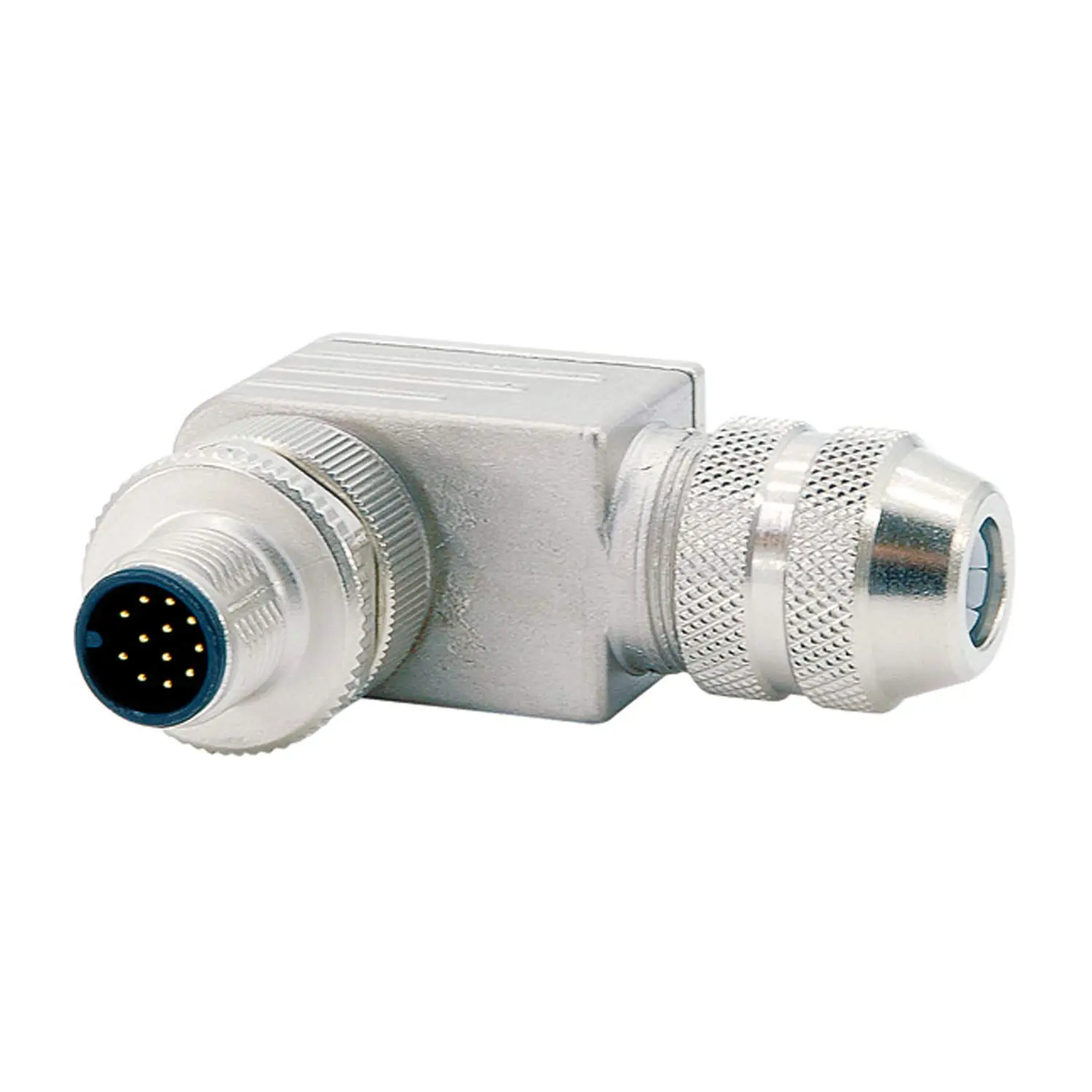 Produktfoto 1 von 1404412 Phoenix Contact M12 Sensorsteckverbinder gewinkelt Stift Lötanschluss, Polzahl 12-polig Kabelabgang seitlich, Klemmbereich 6,0mm - 8,0mm