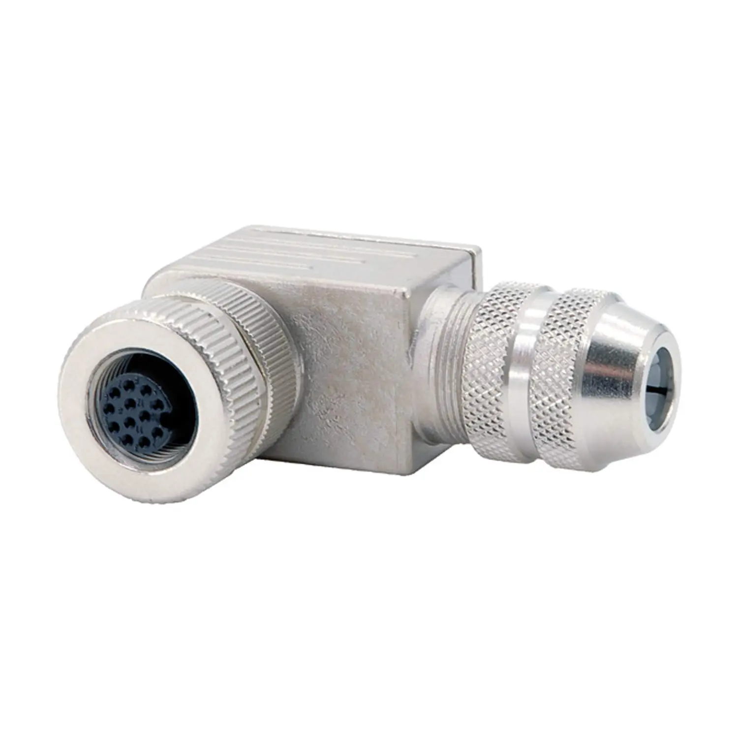 Produktfoto 1 von 1404413 Phoenix Contact M12 Sensorsteckverbinder gewinkelt Buchse Lötanschluss, Polzahl 12-polig Kabelabgang seitlich, Klemmbereich 6,0mm - 8,0mm