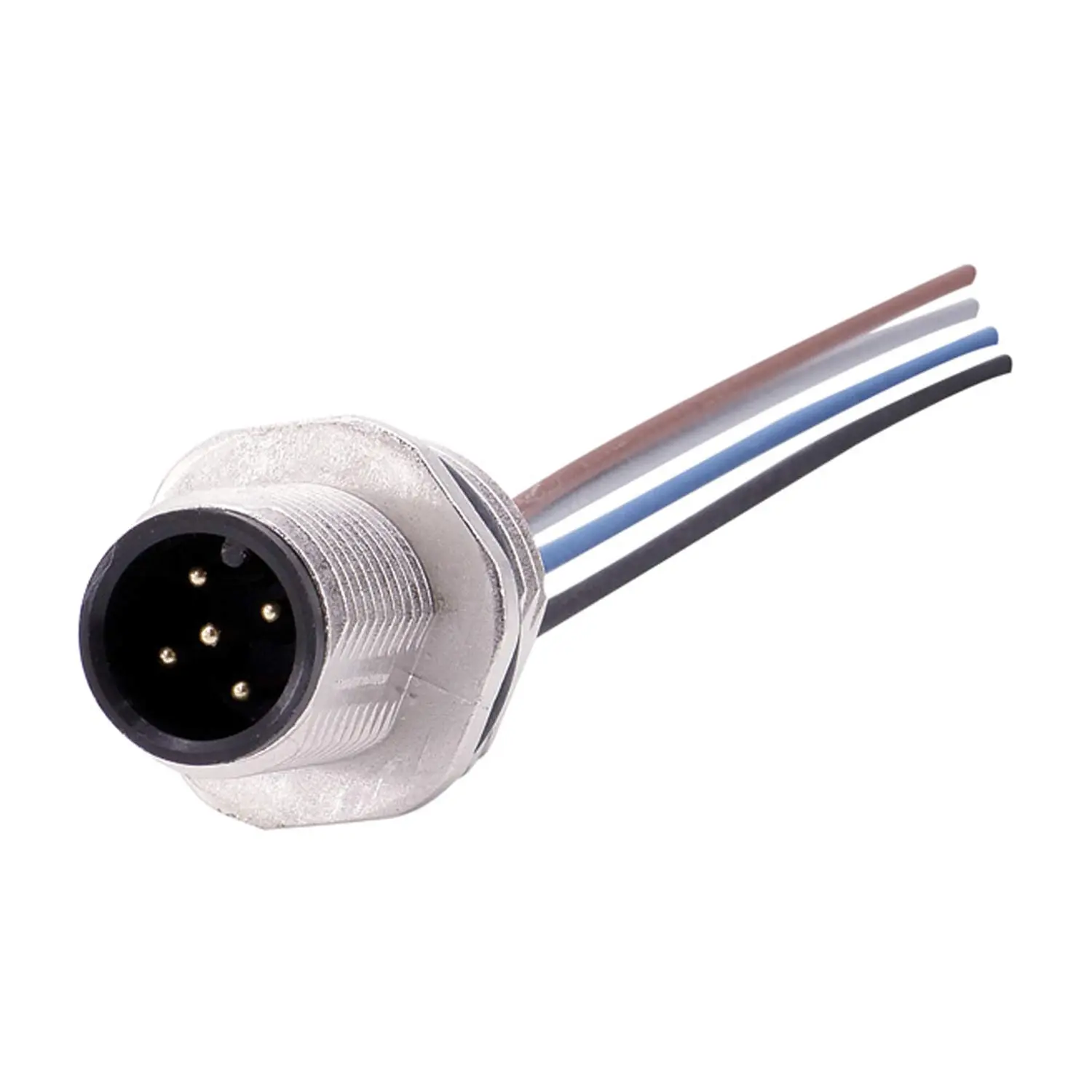Produktfoto 1 von M12 Gerätesteckverbinder gerade Stift Polzahl 5-polig Vorderwand, Litzen 0,25mm² AWG24, Länge 200,0mm