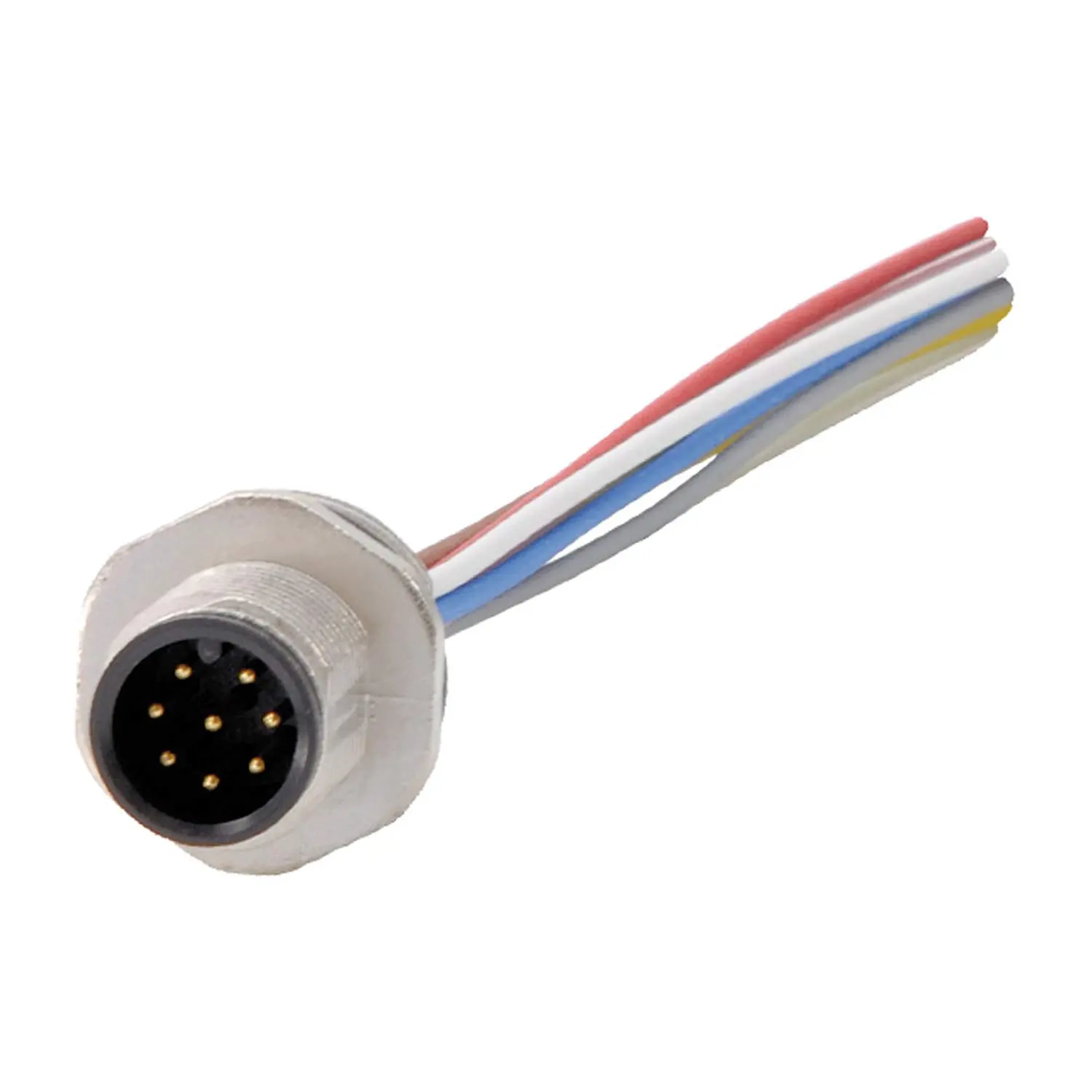 Produktfoto 1 von M12 Gerätesteckverbinder gerade Stift Polzahl 8-polig Vorderwand, Litzen 0,25mm² AWG24, Länge 200,0mm