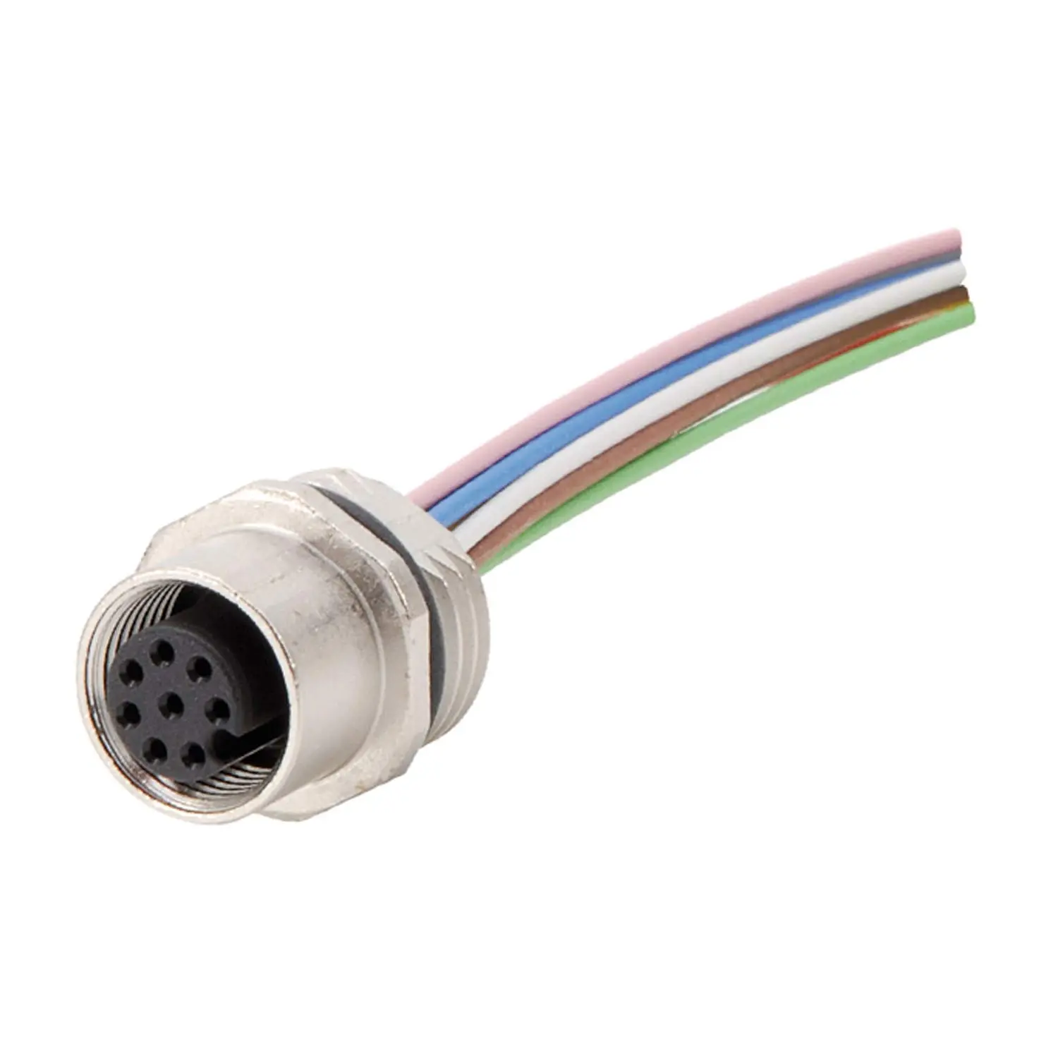 Produktfoto 1 von M12 Gerätesteckverbinder gerade Buchse Polzahl 8-polig Vorderwand, Litzen 0,25mm² AWG24, Länge 200,0mm