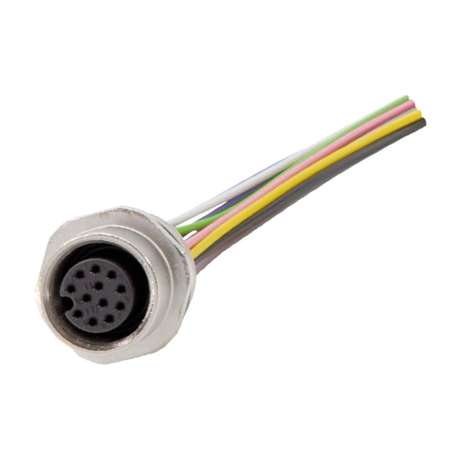 Produktfoto 1 von M12 Gerätesteckverbinder gerade Buchse Polzahl 12-polig Vorderwand, Litzen 0,14mm² AWG26, Länge 200,0mm