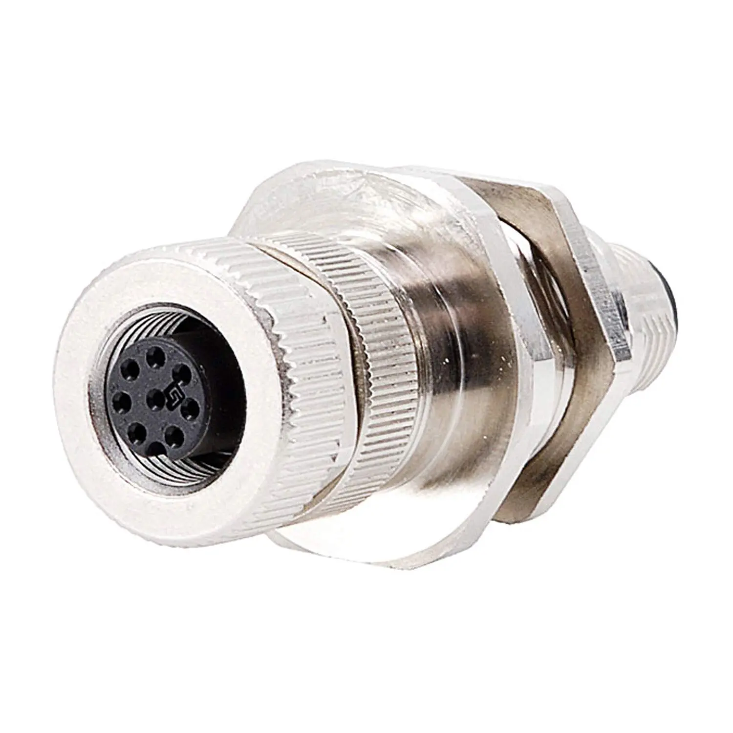 Produktfoto 1 von 1551697 Phoenix Contact M12/M12 Wanddurchführung 1xStift/1xBuchse gerade 8/8-pol. A-Kodierung, 30V, 2A Bauform Seite 1 1xM12 gerade Stift