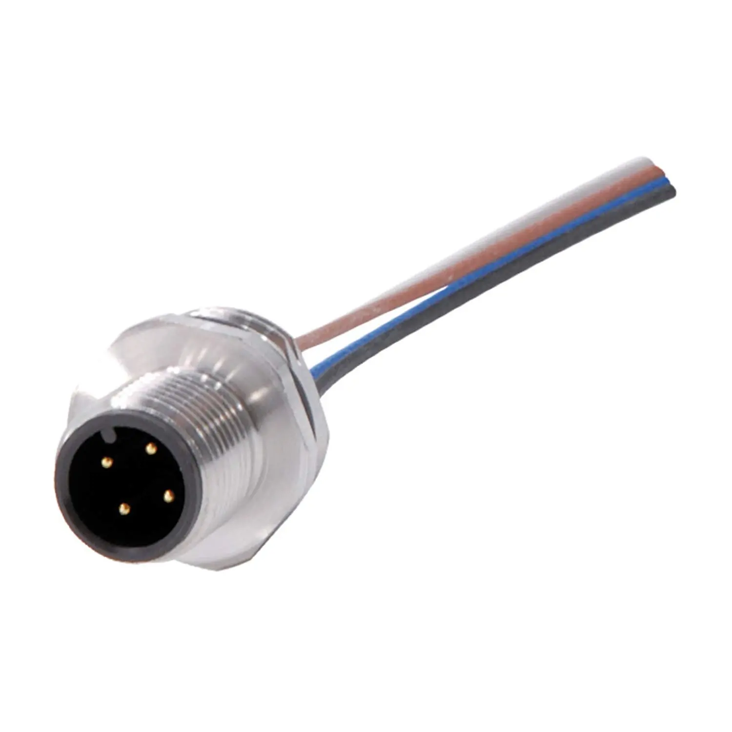 Produktfoto 1 von M12 Gerätesteckverbinder gerade Stift Polzahl 4-polig Vorderwand, Litzen 0,25mm² AWG24, Länge 200,0mm