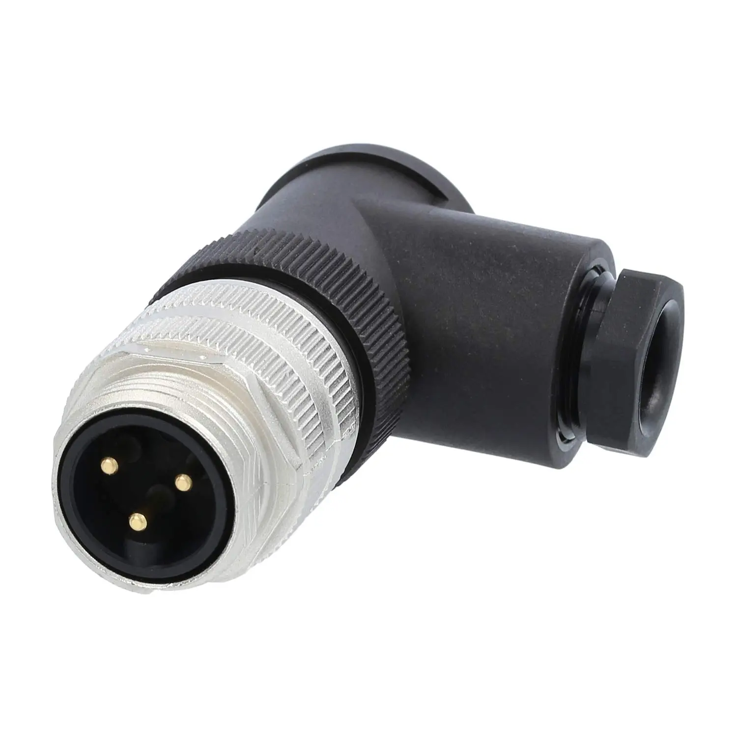 Produktfoto 1 von 7/8" Kabelsteckverbinder gewinkelt Stift Schraubanschluss, Polzahl 2+PE Kabelabgang seitlich, Klemmbereich 8,0mm - 10,0mm