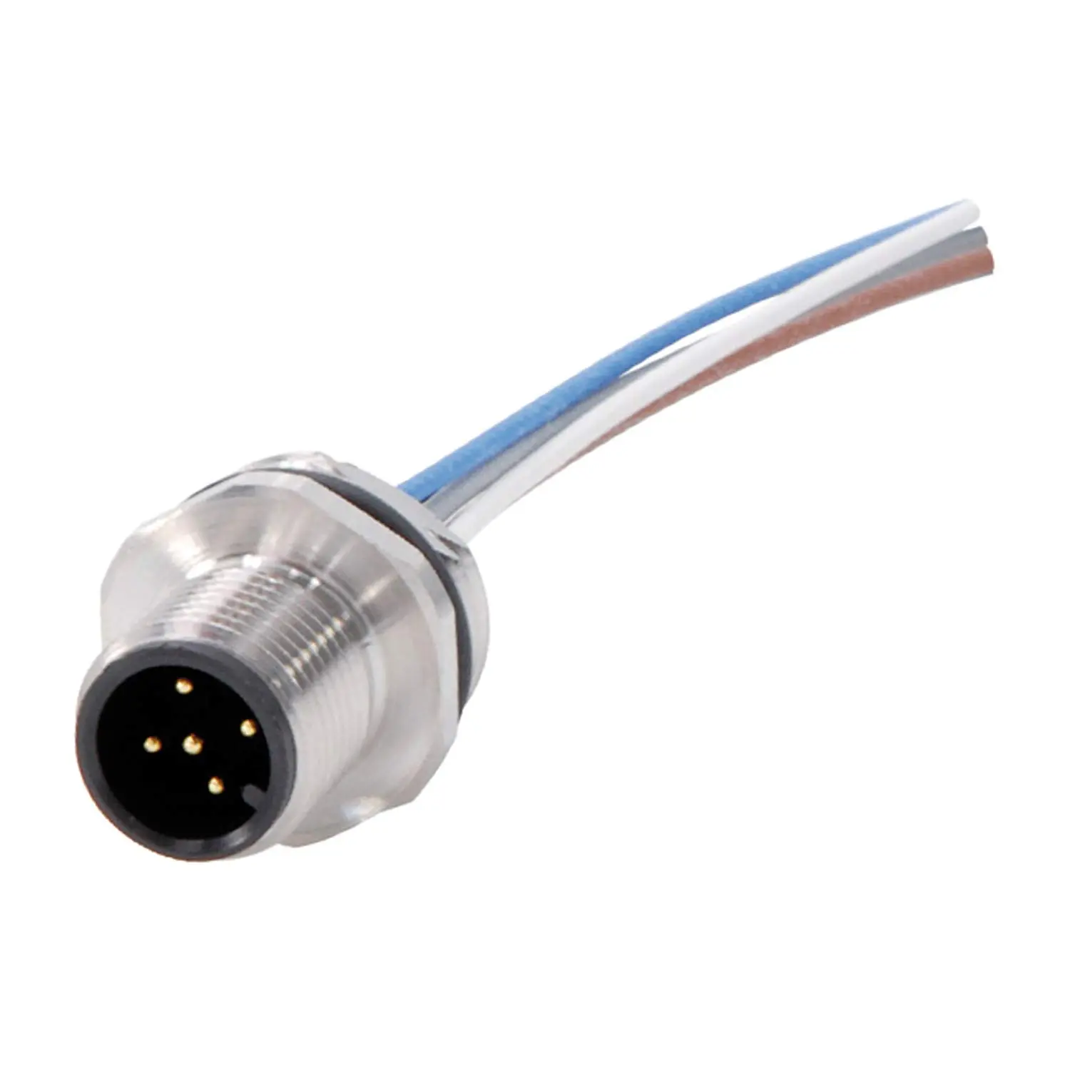 Produktfoto 1 von M12 Gerätesteckverbinder gerade Stift Polzahl 5-polig Vorderwand, Litzen 0,25mm² AWG24, Länge 200,0mm