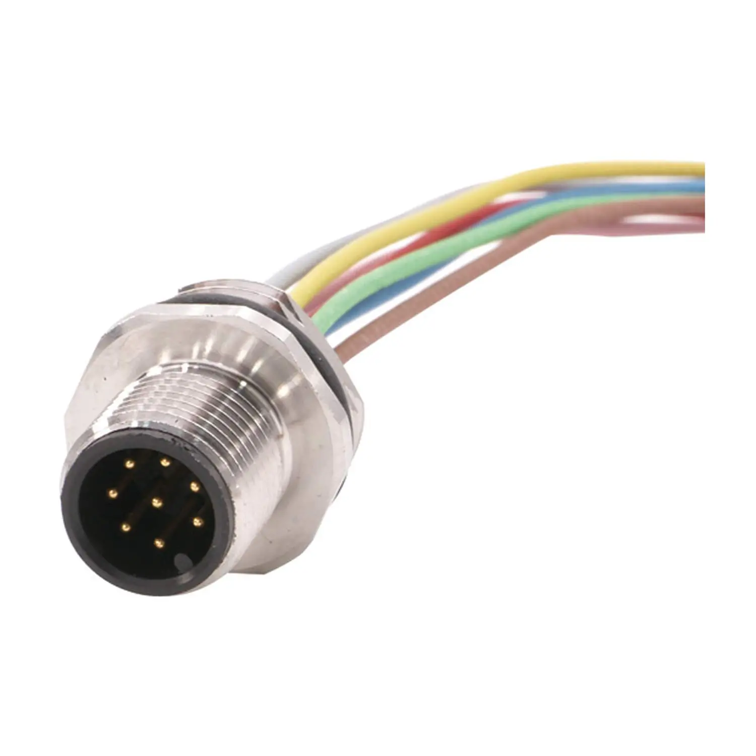 Produktfoto 1 von M12 Gerätesteckverbinder gerade Stift Polzahl 8-polig Vorderwand, Litzen 0,25mm² AWG24, Länge 200,0mm
