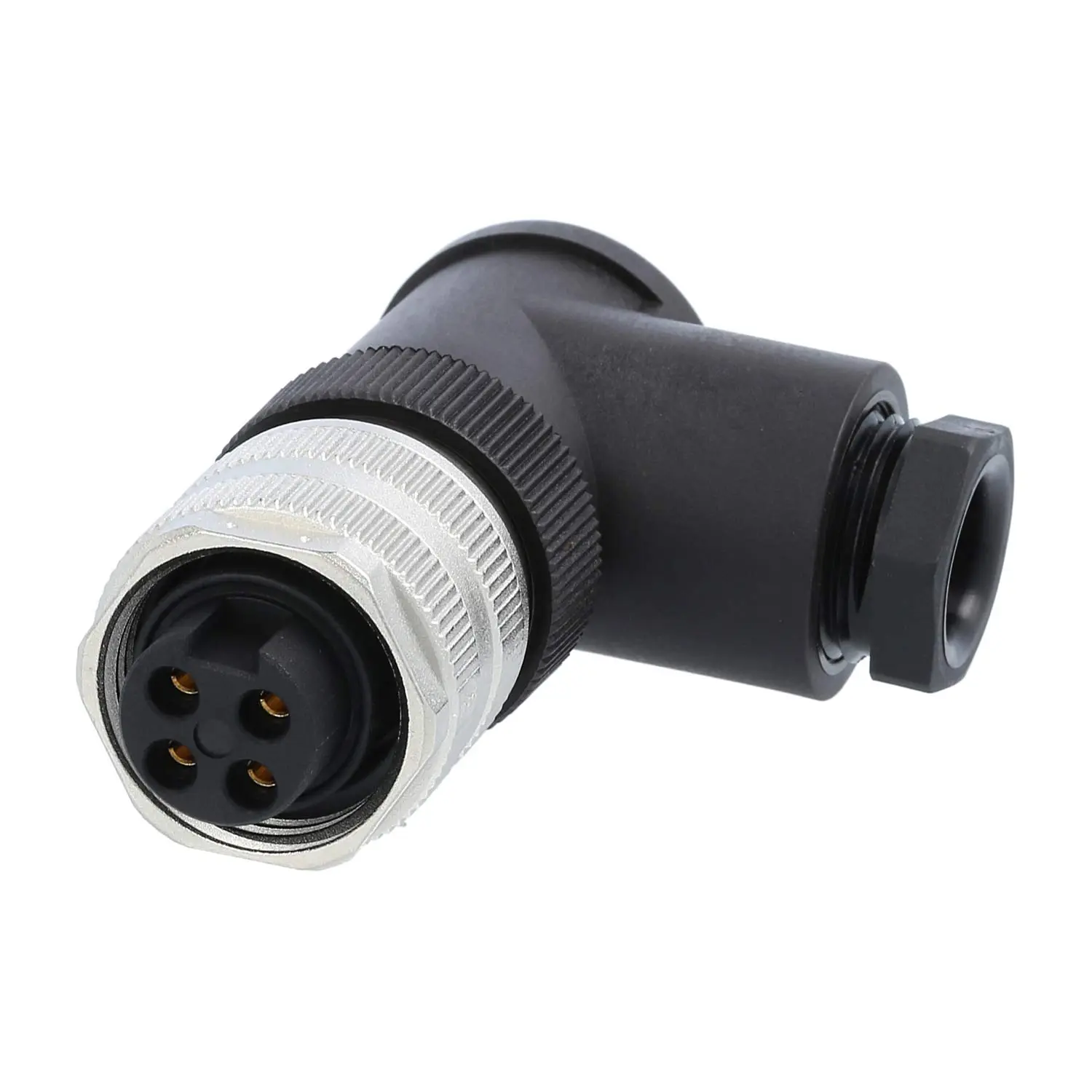 Produktfoto 1 von 7/8" Kabelsteckverbinder gewinkelt Buchse Schraubanschluss, Polzahl 3+PE Kabelabgang seitlich, Klemmbereich 8,0mm - 10,0mm