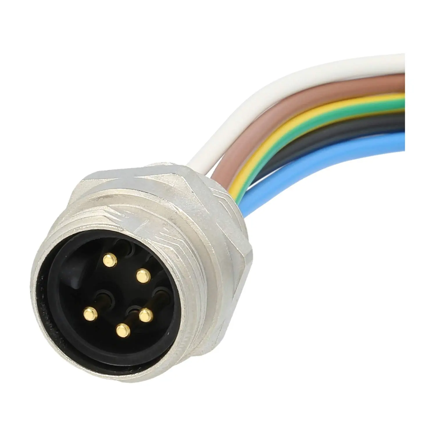 Produktfoto 1 von 7/8" Gerätesteckverbinder gerade Stift Polzahl 4+PE Vorderwand, Litzen 5G0,82mm² AWG18, Länge 200,0mm