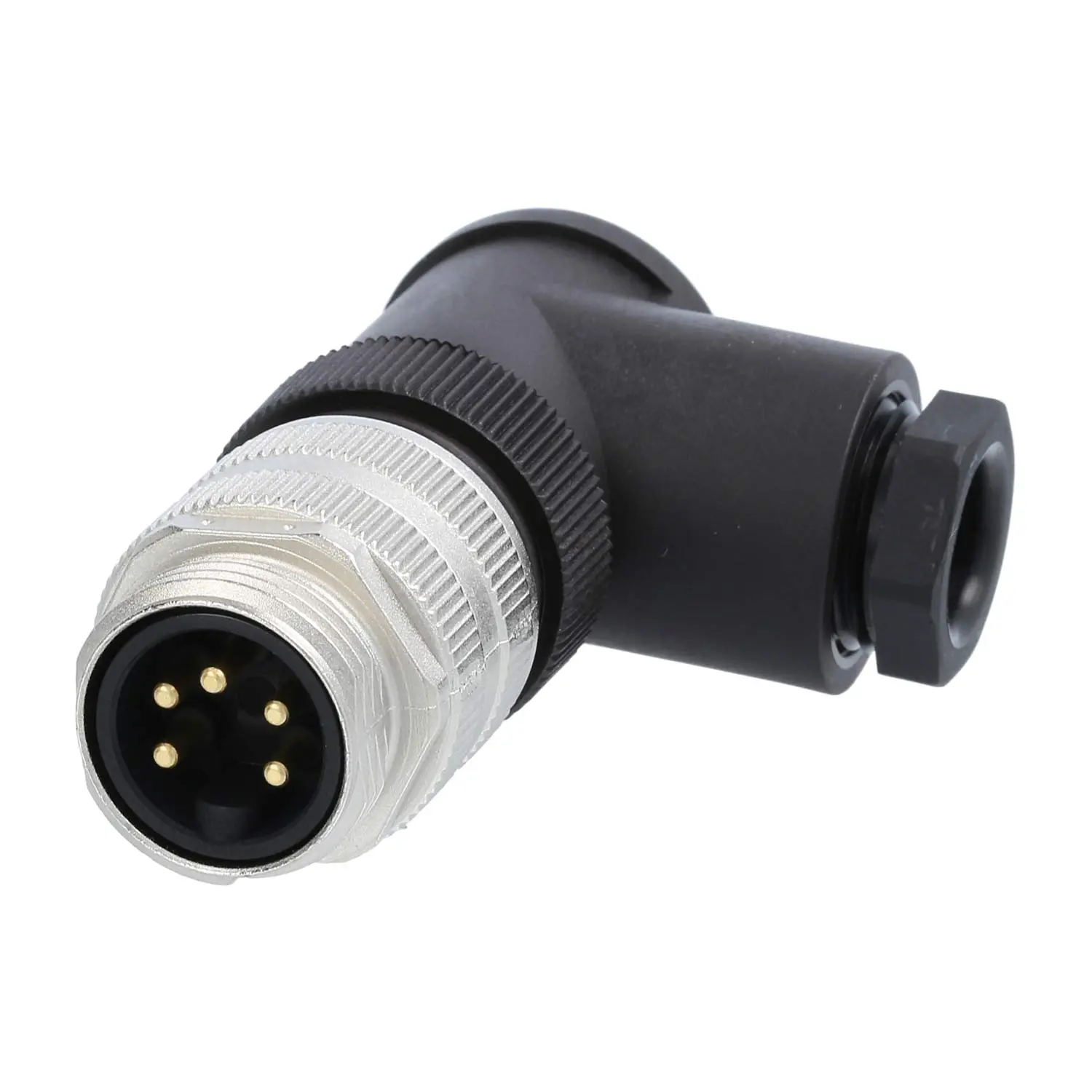 Produktfoto 1 von 7/8" Kabelsteckverbinder gewinkelt Stift Schraubanschluss, Polzahl 4+PE Kabelabgang seitlich, Klemmbereich 8,0mm - 10,0mm