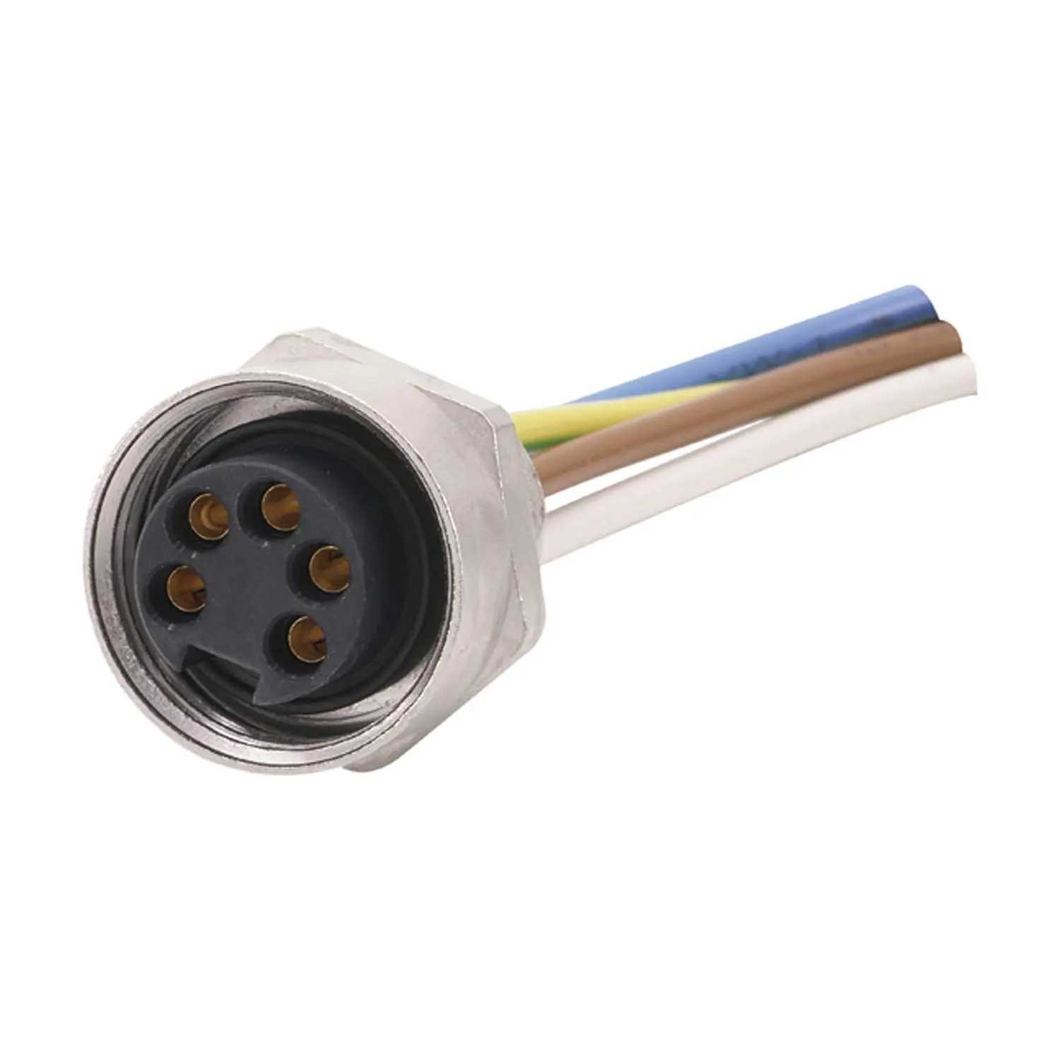 Produktfoto 1 von 7/8" Gerätesteckverbinder gerade Buchse Polzahl 4+PE Vorderwand, Litzen 5G0,82mm² AWG18, Länge 200,0mm