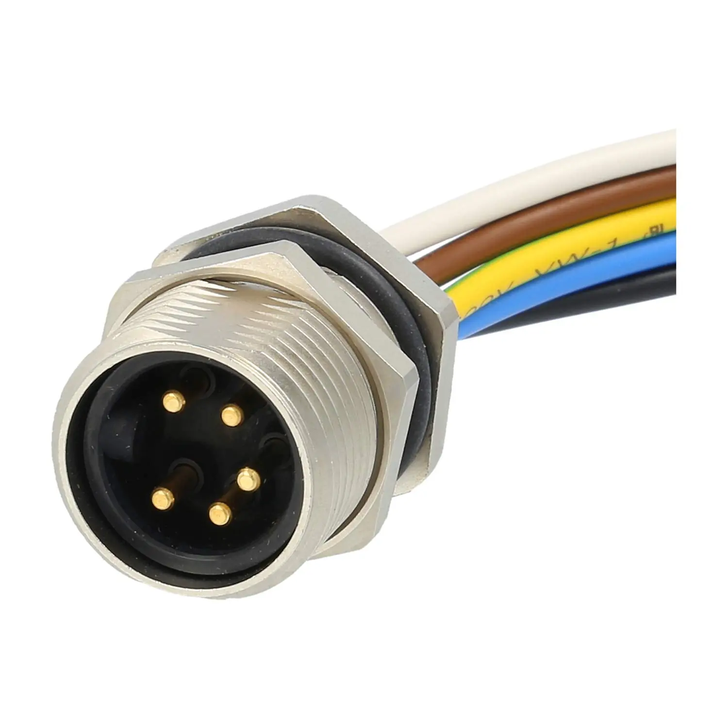 Produktfoto 1 von 7/8" Gerätesteckverbinder gerade Stift Polzahl 4+PE Hinterwand, Litzen 5G0,82mm² AWG18, Länge 200,0mm