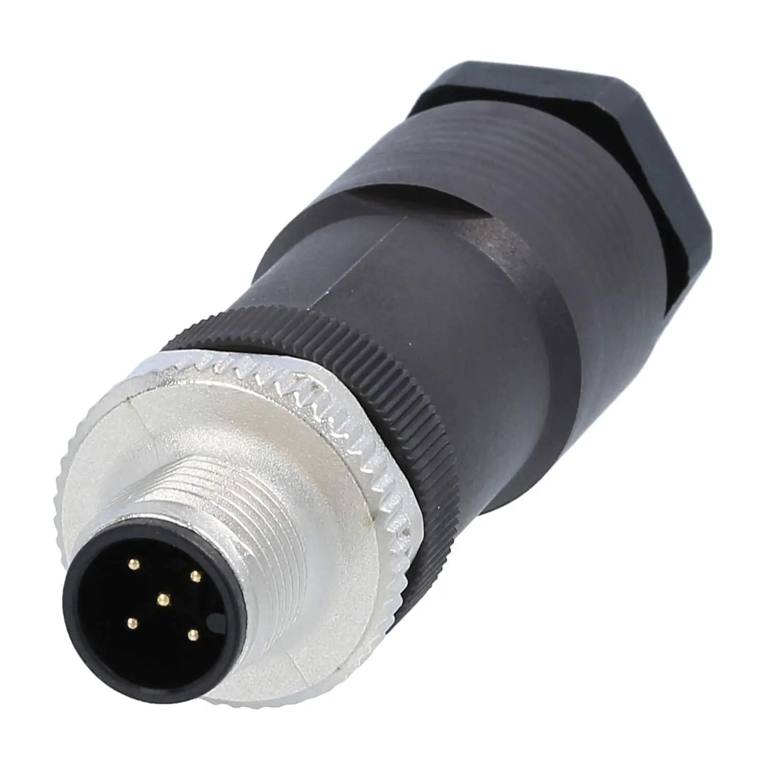 Produktfoto 1 von M12 Kabelsteckverbinder gerade Stift Schraubanschluss, Polzahl 5-polig Kabelabgang gerade, Klemmbereich 8,0mm - 10,0mm