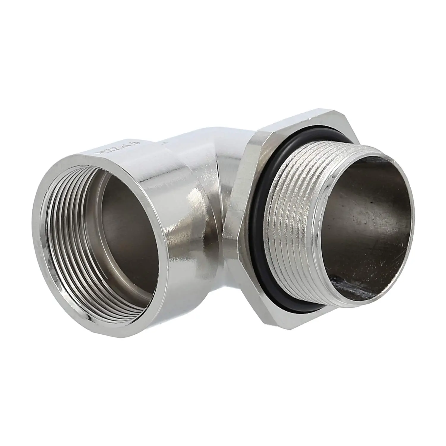 Produktfoto 1 von Winkelverschraubung M32x1,5 KMW-M32 Zink-Druckguss vernickelt Gewindelänge 18,5mm