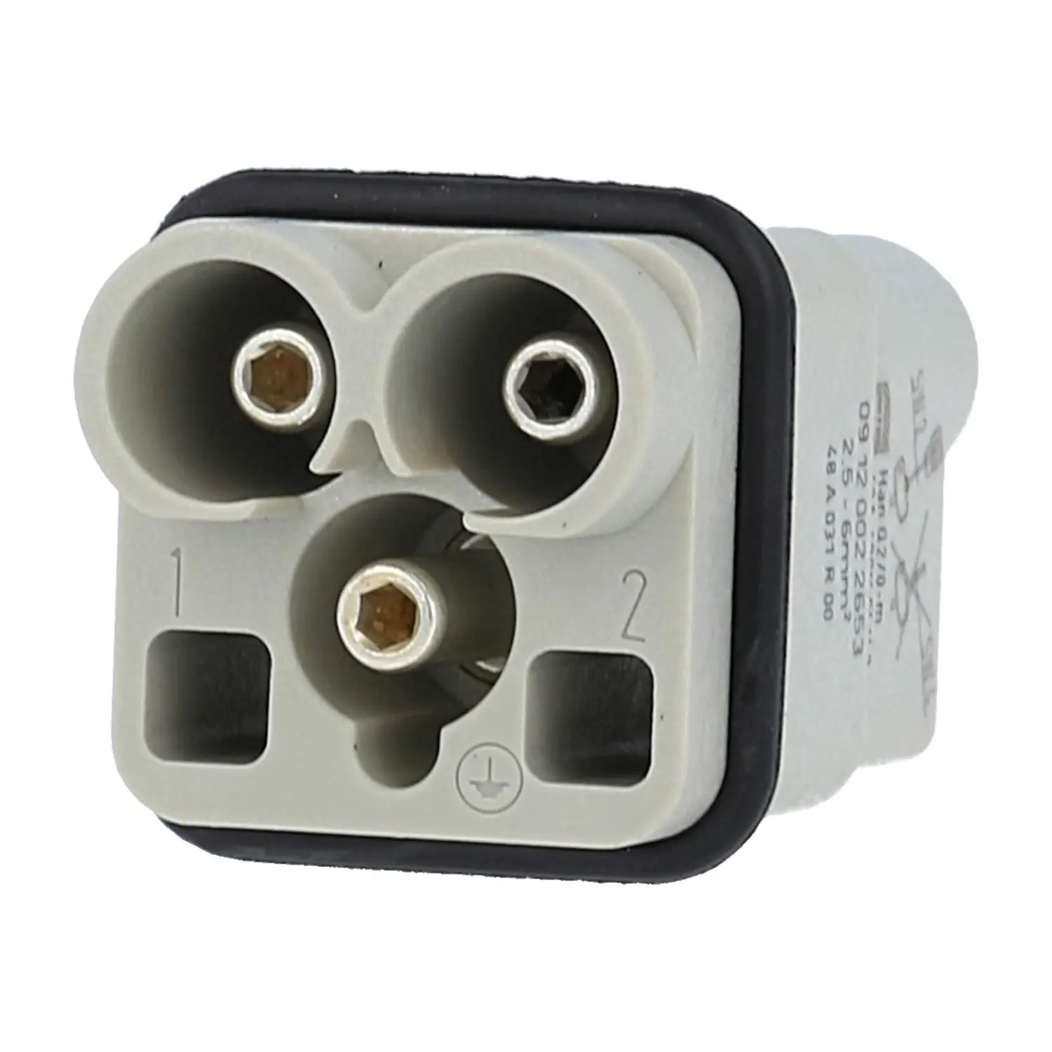 Produktfoto 1 von 09120022653 HARTING Han Q2/0 Stifteinsatz (M) Axialschraubanschluss, 2-polig+PE 400V, 40A
