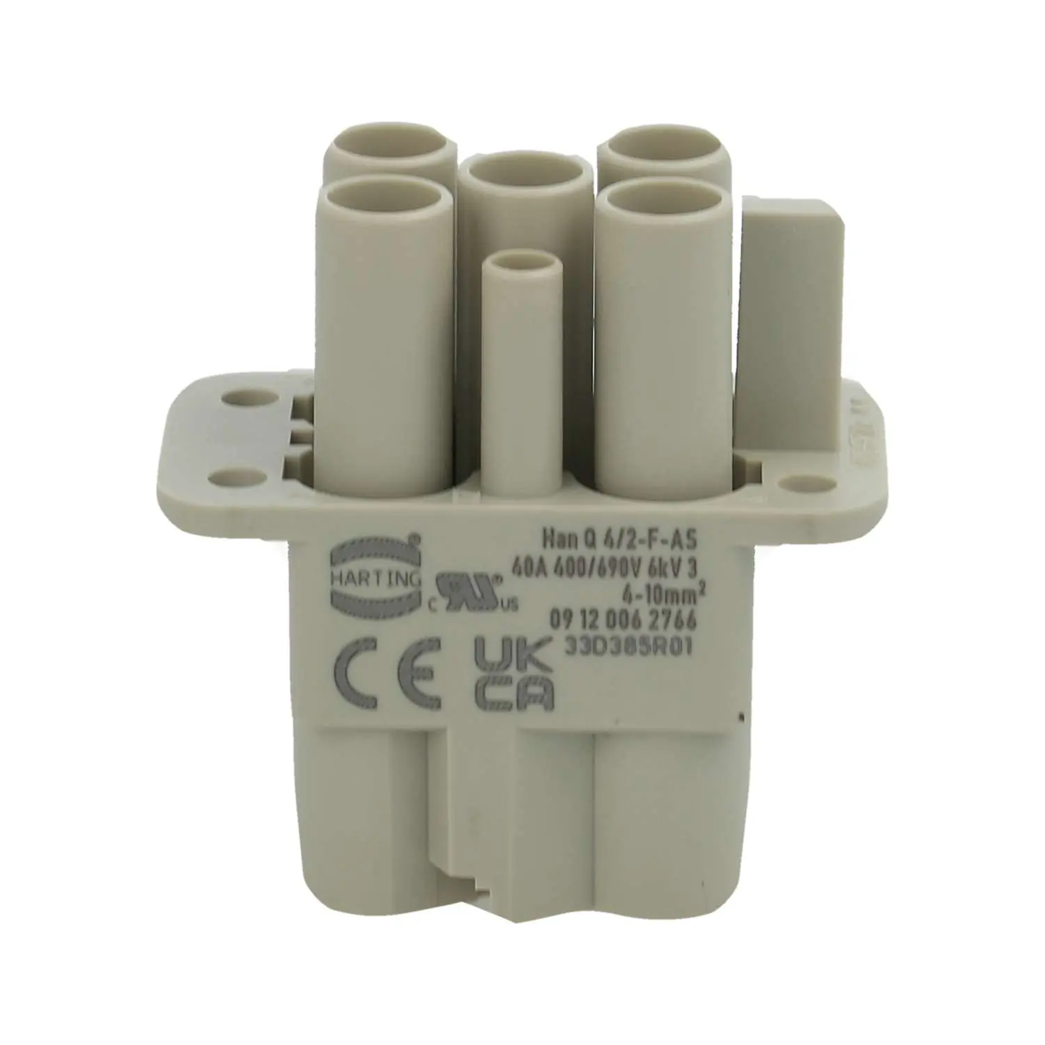 Produktfoto 1 von 09120062766 HARTING Han Q4/2 Buchseneinsatz (F) Axialschraubanschluss, 4-polig+PE 400V/690V, 40A/10A