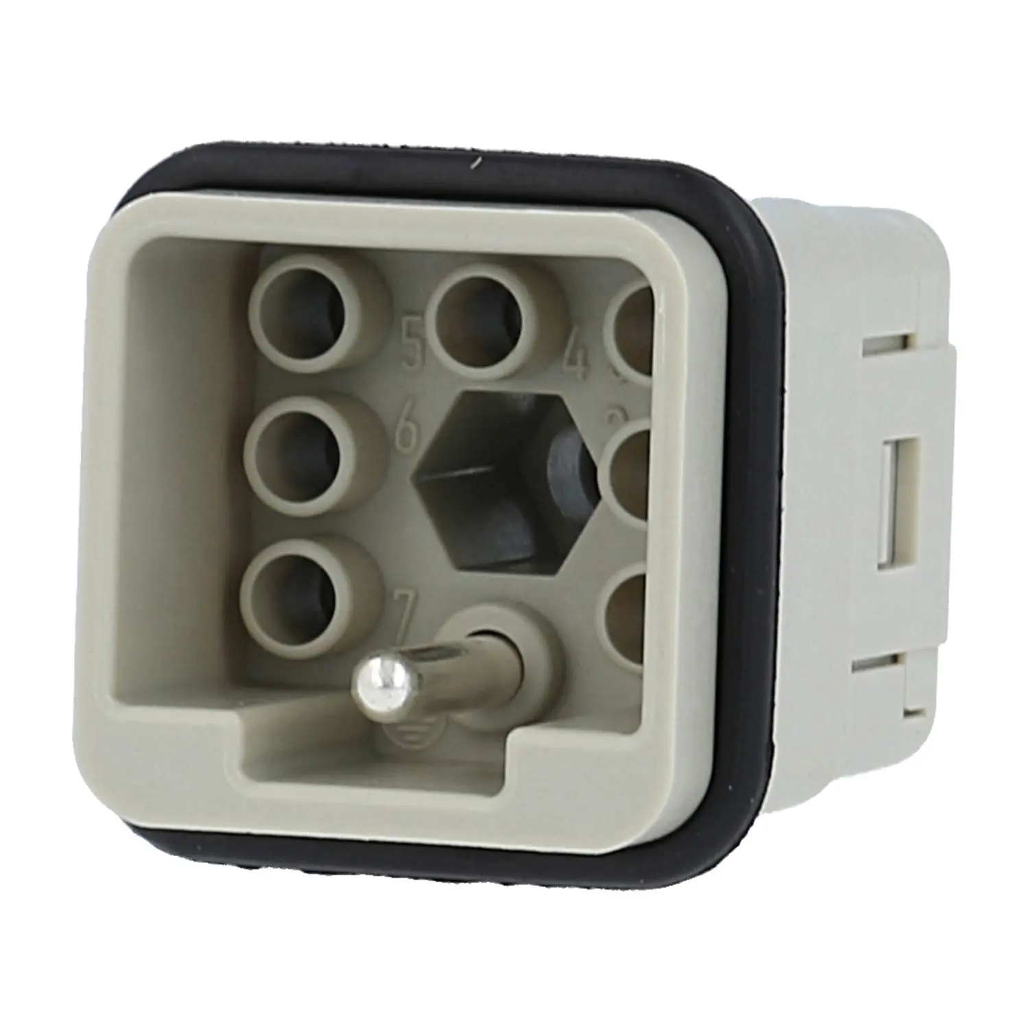 Produktfoto 1 von 09120073001 HARTING Han Q7/0 Stifteinsatz (M) Crimp- / Schraubanschluss (PE), 7-polig+PE 400V, 10A