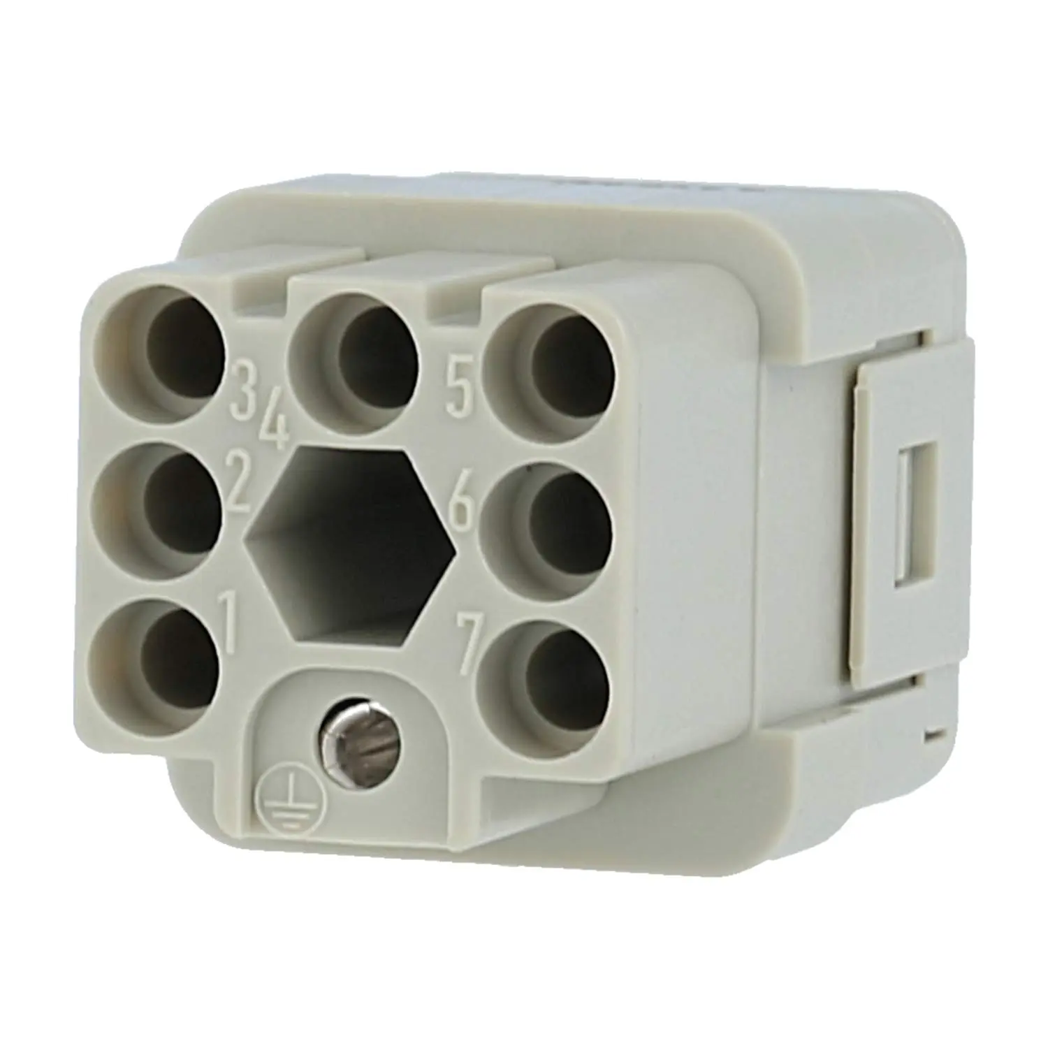 Produktfoto 1 von 09120073101 HARTING Han Q7/0 Buchseneinsatz (F) Crimp- / Schraubanschluss (PE), 7-polig+PE 400V, 10A