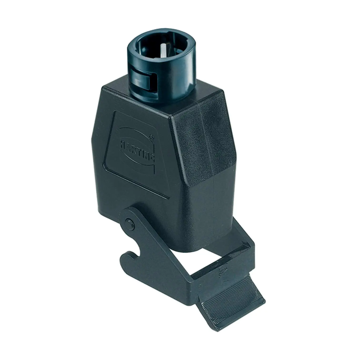 Produktfoto 1 von 09120080728 Harting Han Q Kupplungsgehäuse für Wellschlauch 18,0mm, 1 gerader Kabelabgang, mit 1 Bügel