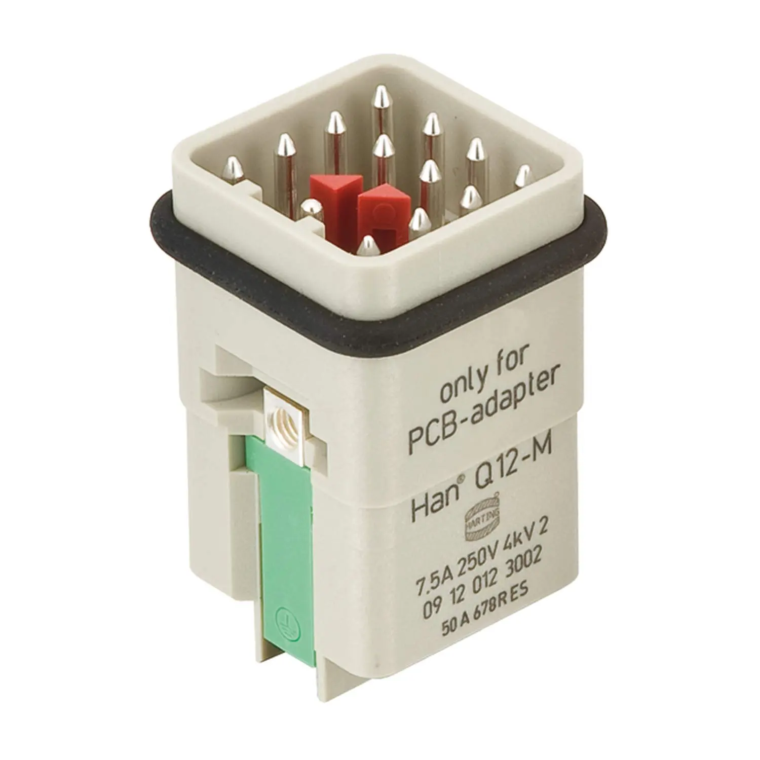 Produktfoto 1 von 09120123002 HARTING Han Q12/0 Stifteinsatz (M) für PCB-Adapter, 12-polig+PE 250V, 7,5A