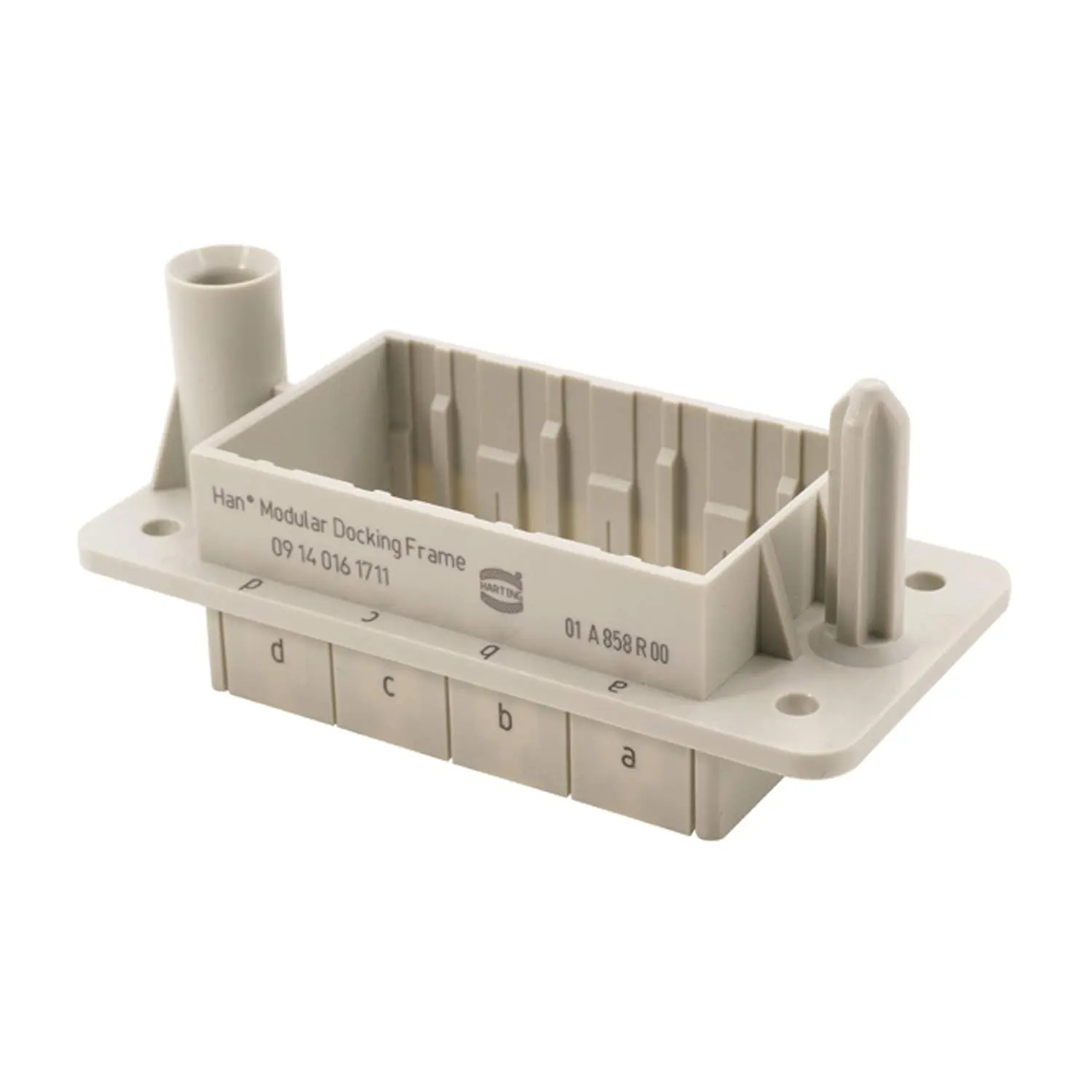 Produktfoto 1 von 09140161711 HARTING Han Andockrahmen, fest montiert, 4 Module (F) Temperaturbereich -40°C bis 125°C Steckzyklen >=10000, Schutzart IP20