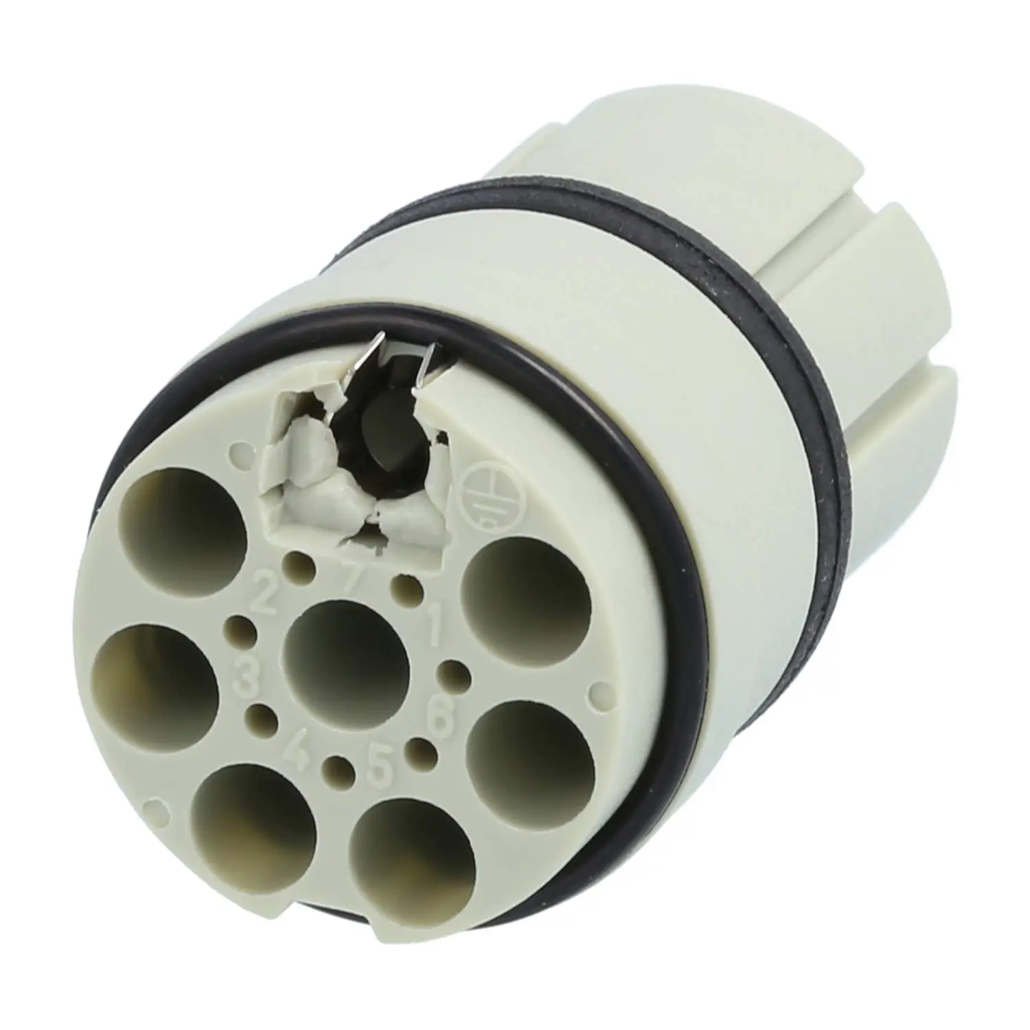 Produktfoto 1 von 09150073121 HARTING R15 Crimp-Kontakteinsatz Buchse Crimpanschluss, Polzahl 7+PE 250V, 10A, Farbe kieselgrau RAL 7032