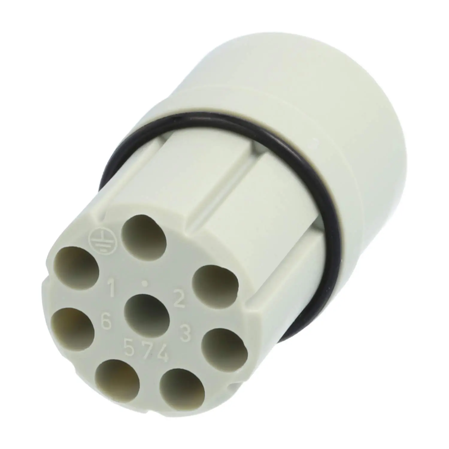 Produktfoto 1 von 09150073001 HARTING R15 Crimp-Kontakteinsatz Stift Crimpanschluss, Polzahl 7+PE 250V, 10A, Farbe kieselgrau RAL 7032