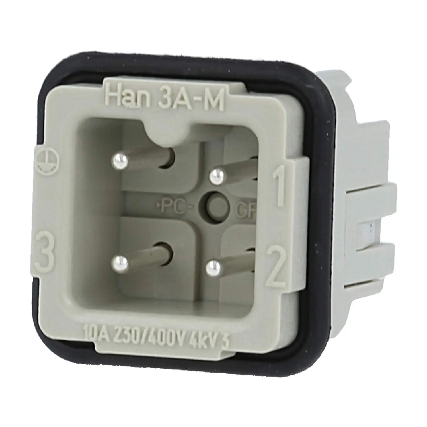 Produktfoto 1 von 09200032611 HARTING Han 3A Stifteinsatz (M) Schraubanschluss, 3-polig+PE 230V/400V, 10A