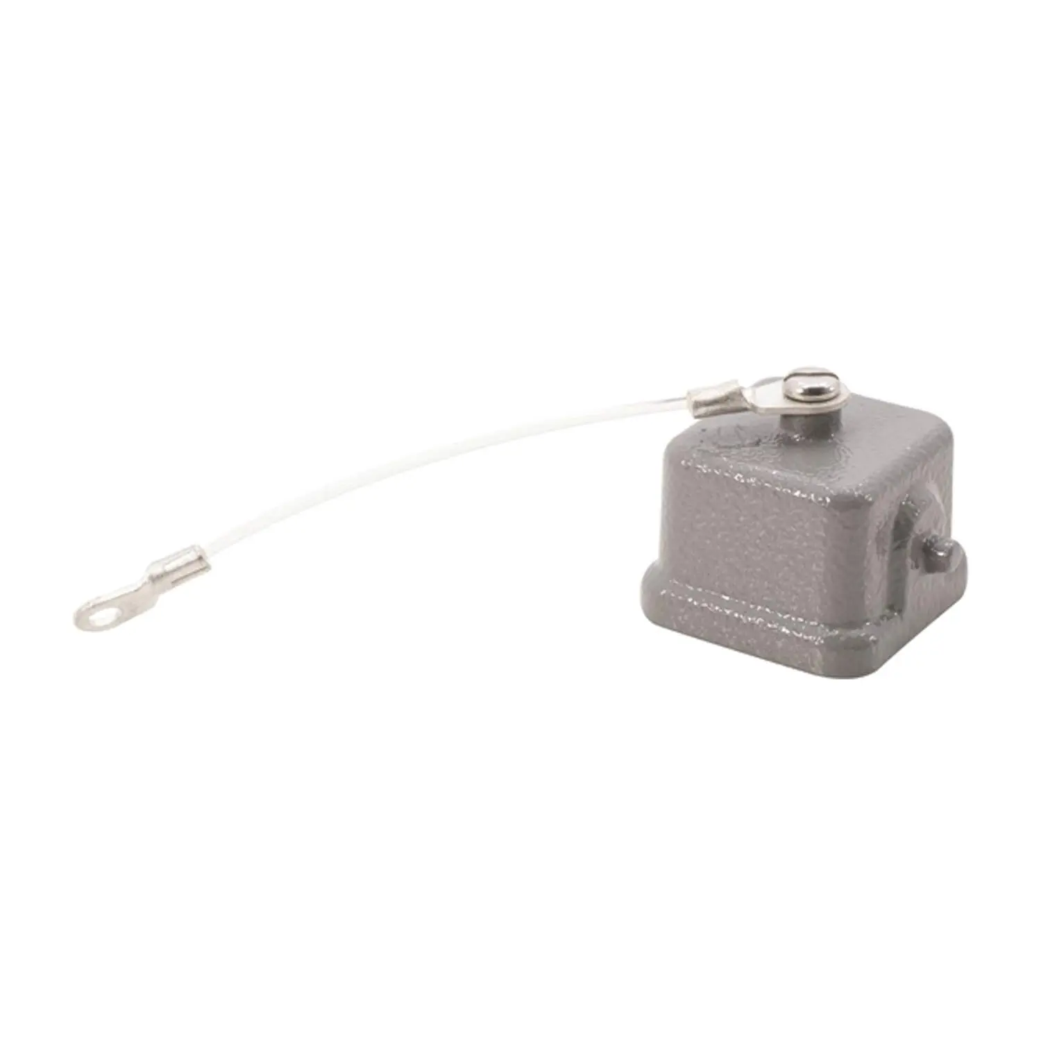 Produktfoto 1 von 09200035425 HARTING Schutzkappe 3A Metall für 1 Bügel am Unterteil Verliersicherung mit kleiner Schlaufe mit montiertem Buchseneinsatz