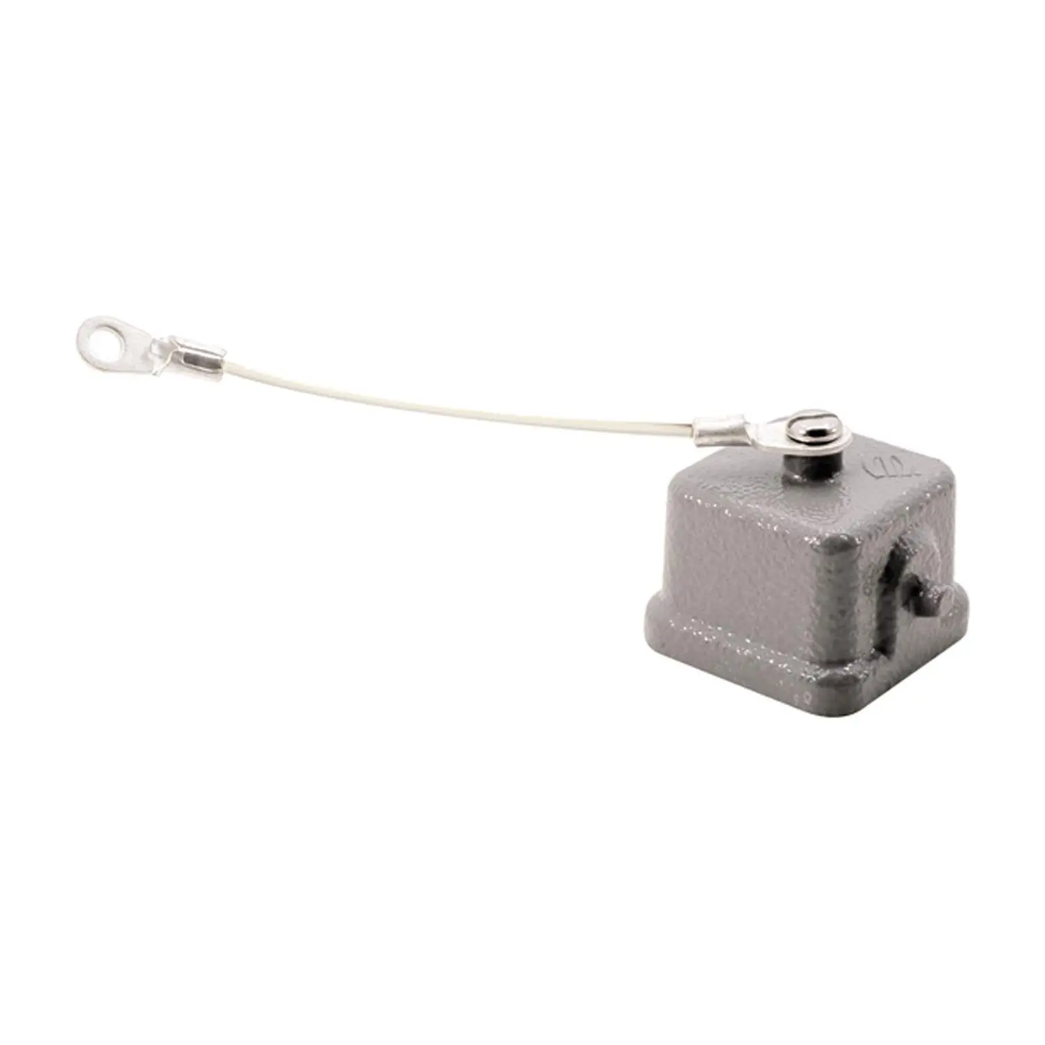 Produktfoto 1 von 09200035426 HARTING Schutzkappe 3A Metall für 1 Bügel am Unterteil Verliersicherung mit kleiner Schlaufe mit montiertem Stifteinsatz