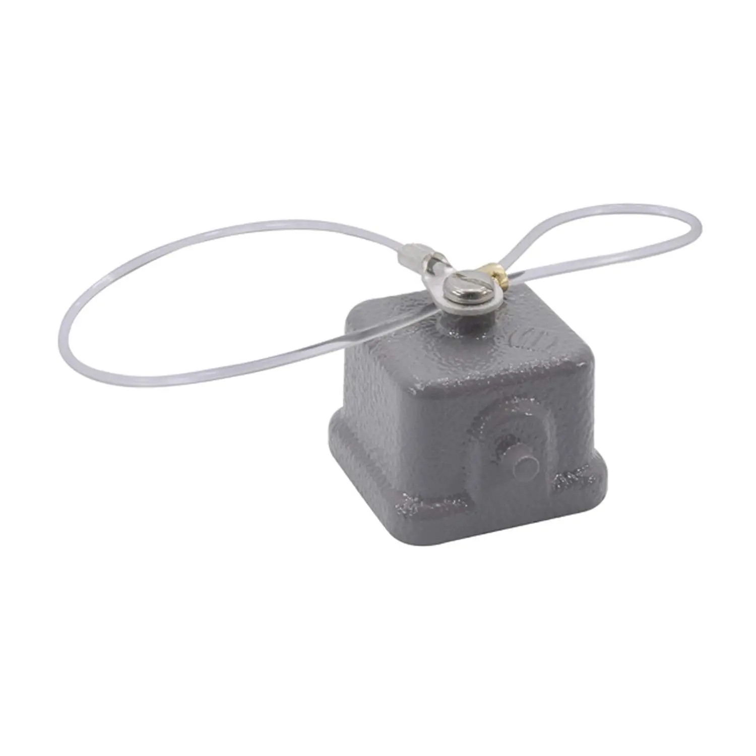 Produktfoto 1 von 09200035427 HARTING Schutzkappe 3A Metall für 1 Bügel am Unterteil Verliersicherung mit großer Schlaufe mit montiertem Buchseneinsatz